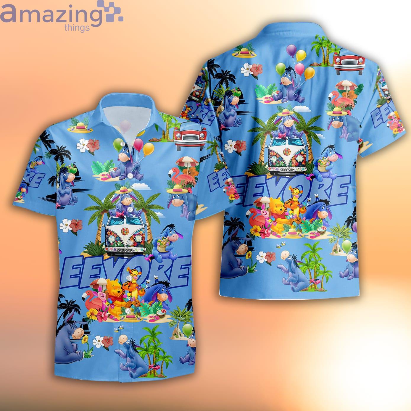 Eeyore Donkey Hippie Van Blue Patterns Summer Tropical Disney Hawaiian Shirt Product Photo 1