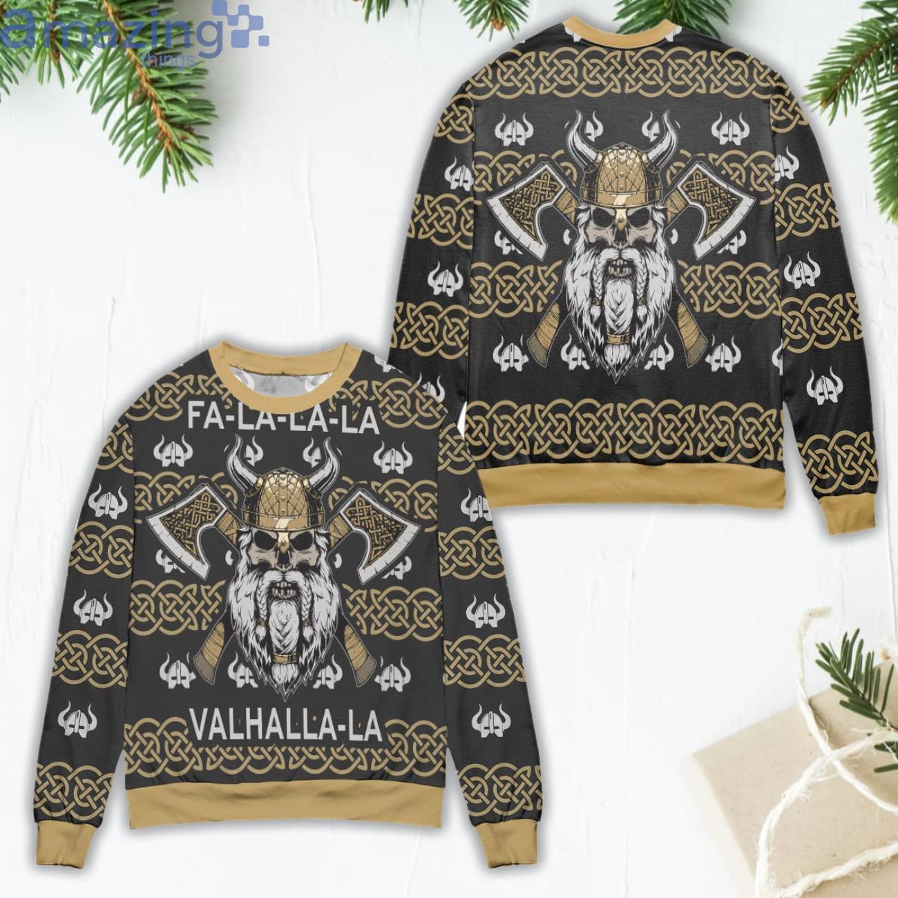 Fa-La-La-La Valhalla-La Viking God Ugly Christmas Sweater Product Photo 1 Fa-La-La-La Valhalla-La Viking God Ugly Christmas Sweater Product Photo 1
