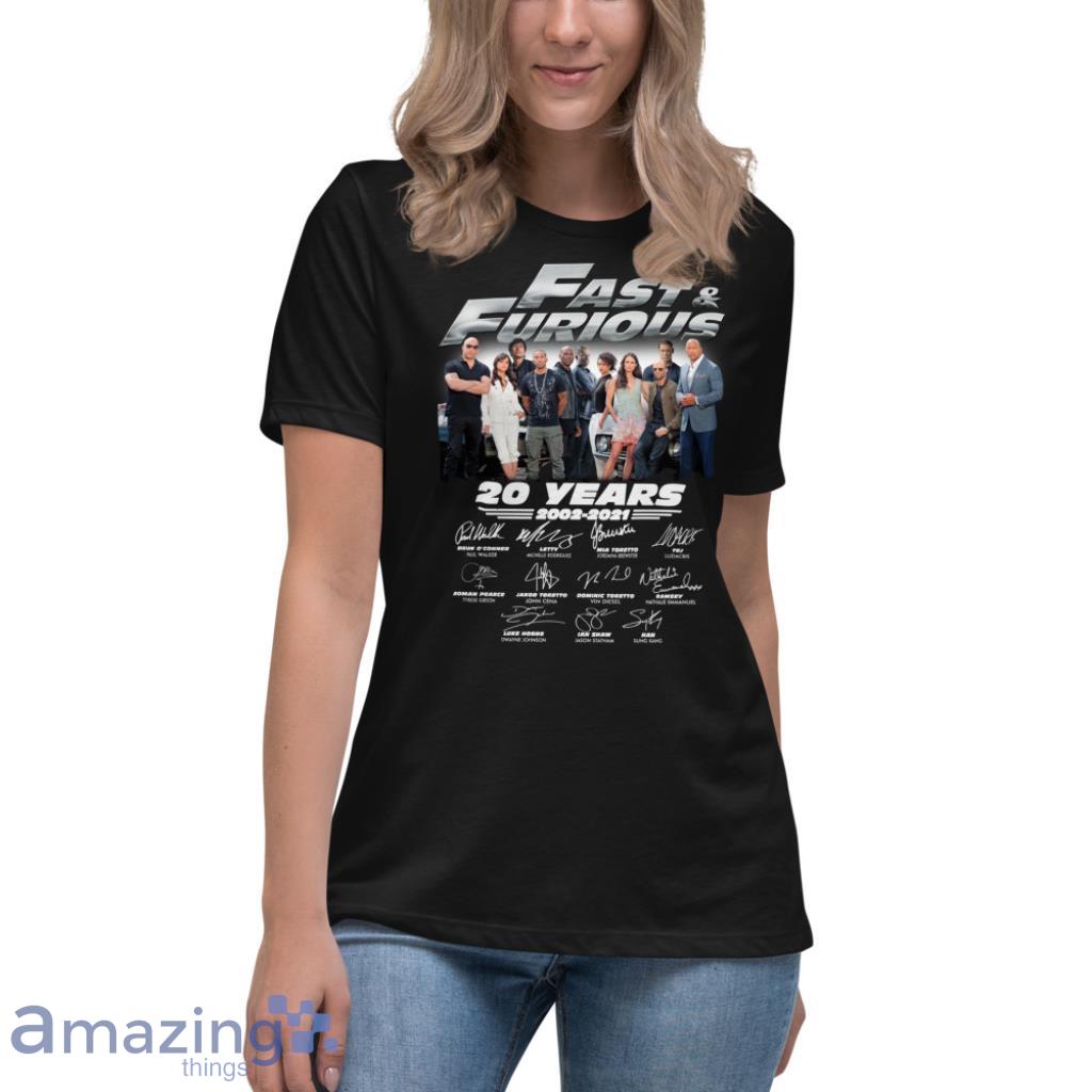 Fast & Furious 20 Years 2002 2021 Character Signature Custom Year Shirt image Fast & Furious 20 Years 2002-2021 Character Signature Custom Year Shirt - Womens Relaxed Short Sleeve Jersey Tee
