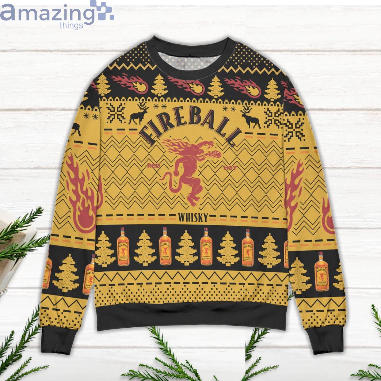Fireball Whisky Pine Tree Zigzag Pattern Ugly Christmas Sweater image Fireball Whisky Pine Tree Zigzag Pattern Ugly Christmas Sweater Product Photo 3