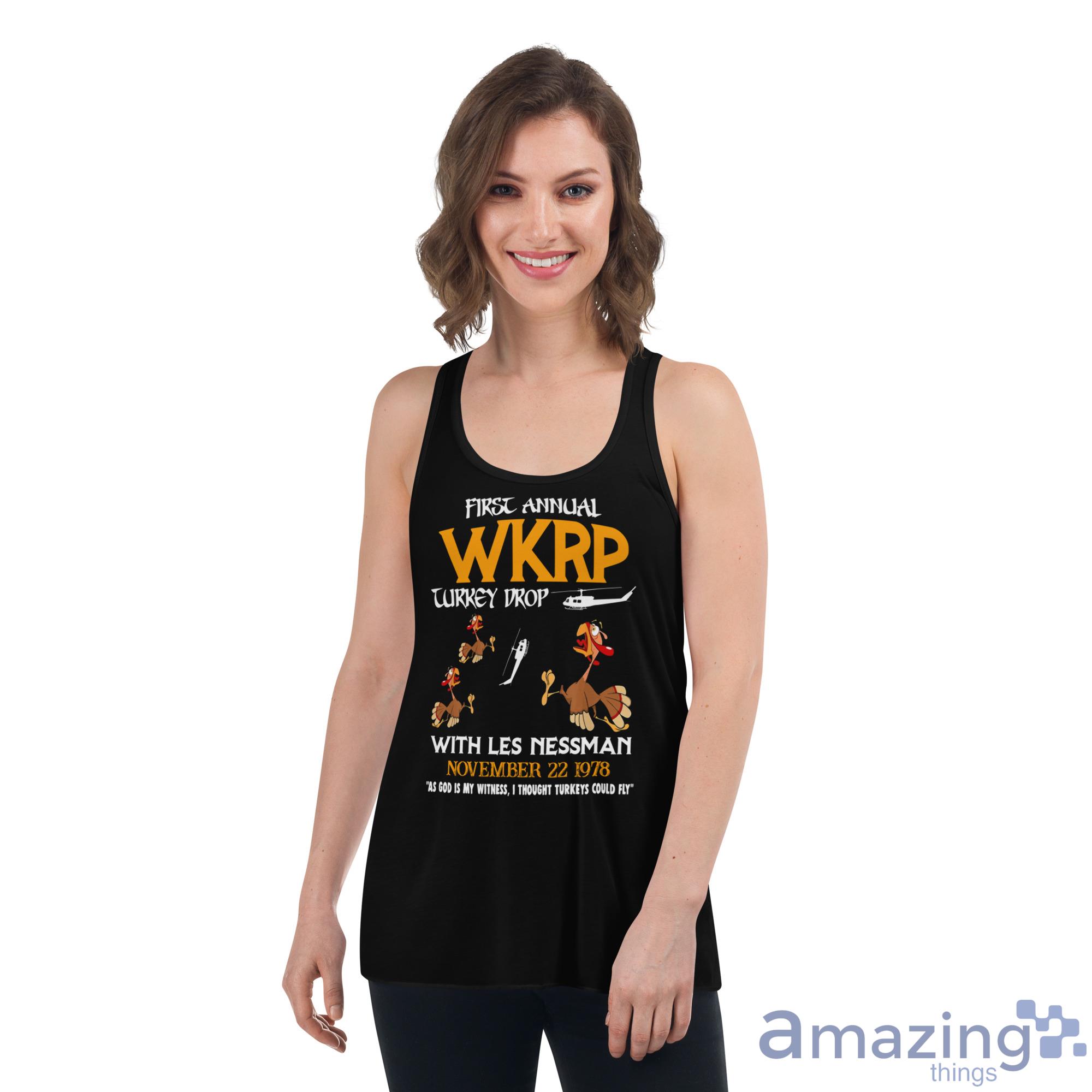 First Annual WKRP Turkey Drop November 22 1978 Shirt image First Annual WKRP Turkey Drop November 22 1978 Shirt - Womens Flowy Racerback Tank