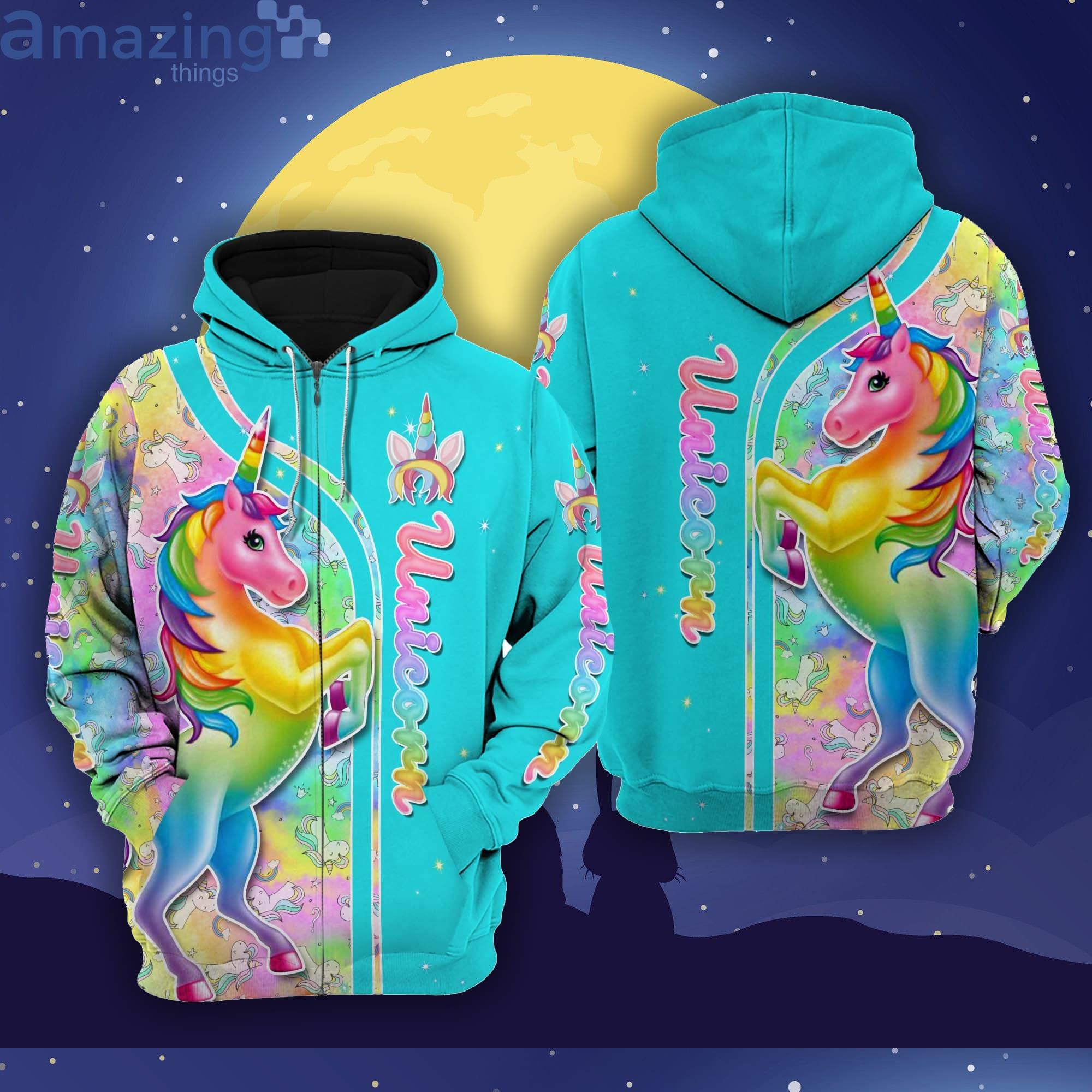 Fluorescent Rainbow Unicorn Disney Pixar Cartoon Graphic 3D Hoodie Zip Hoodie Product Photo 1