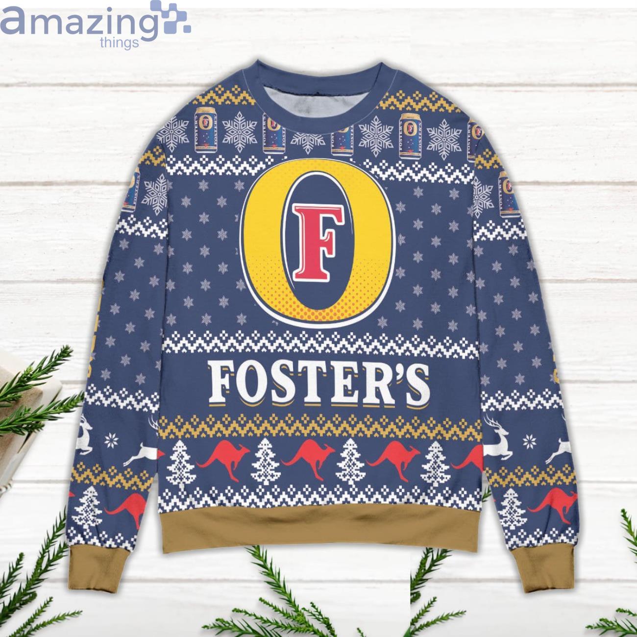 Foster's Beer Logo Snowflake Pattern Ugly Christmas Sweater image Foster's Beer Logo Snowflake Pattern Ugly Christmas Sweater