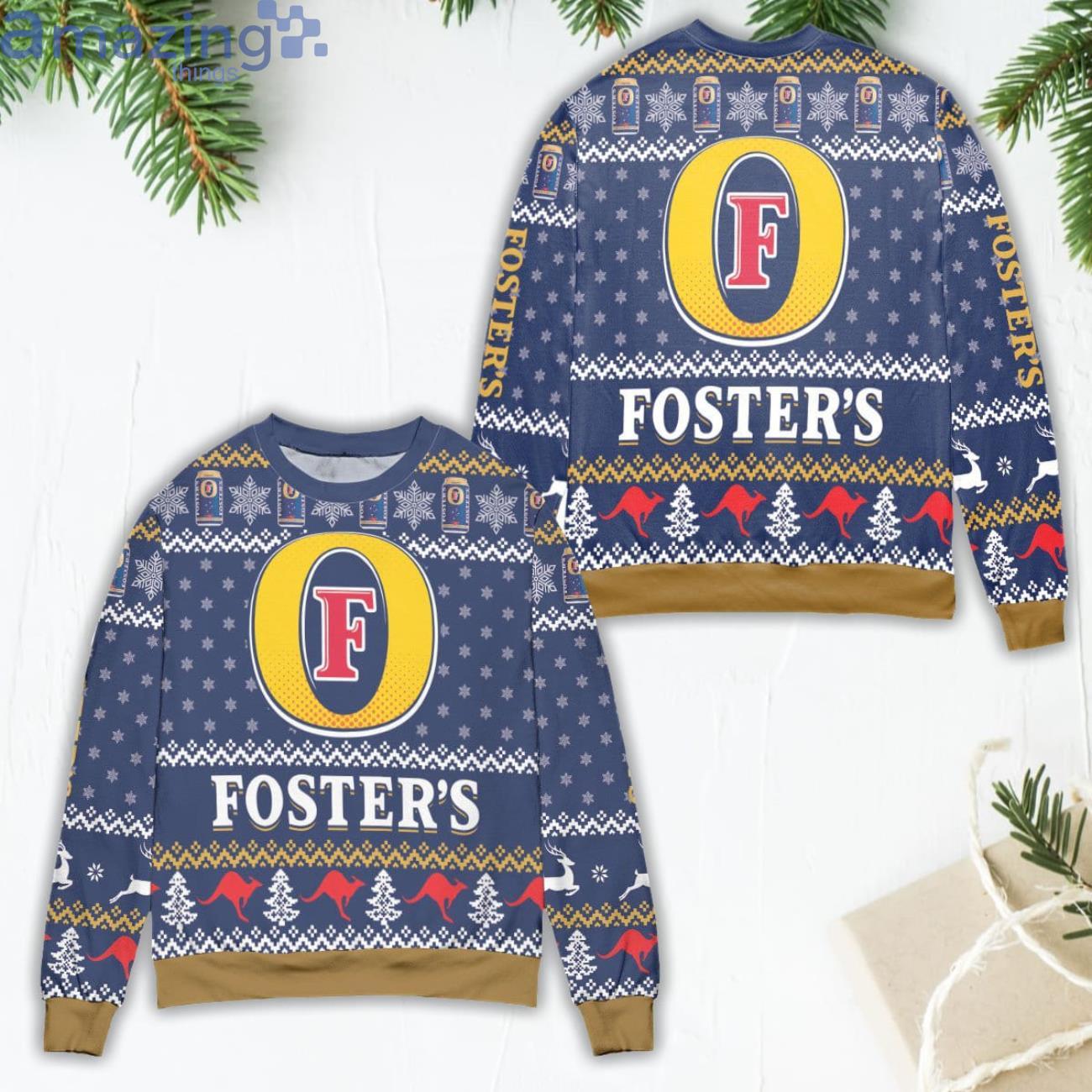Foster's Beer Logo Snowflake Pattern Ugly Christmas Sweater image Foster's Beer Logo Snowflake Pattern Ugly Christmas Sweater Product Photo 1