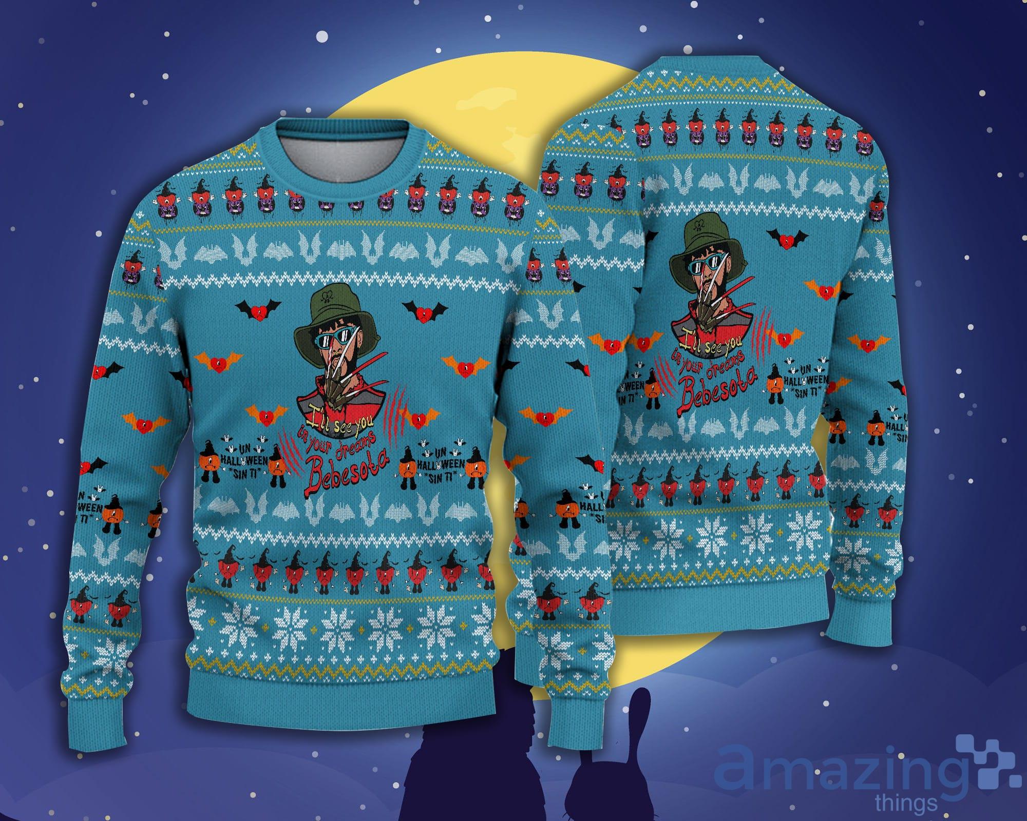 Freddy Krueger Un Halloween sin Ti Sweater Bad Bunny Sad Heart Halloween Sweater image Freddy Krueger Un Halloween sin Ti Sweater Bad Bunny Sad Heart Halloween Sweater Product Photo 2