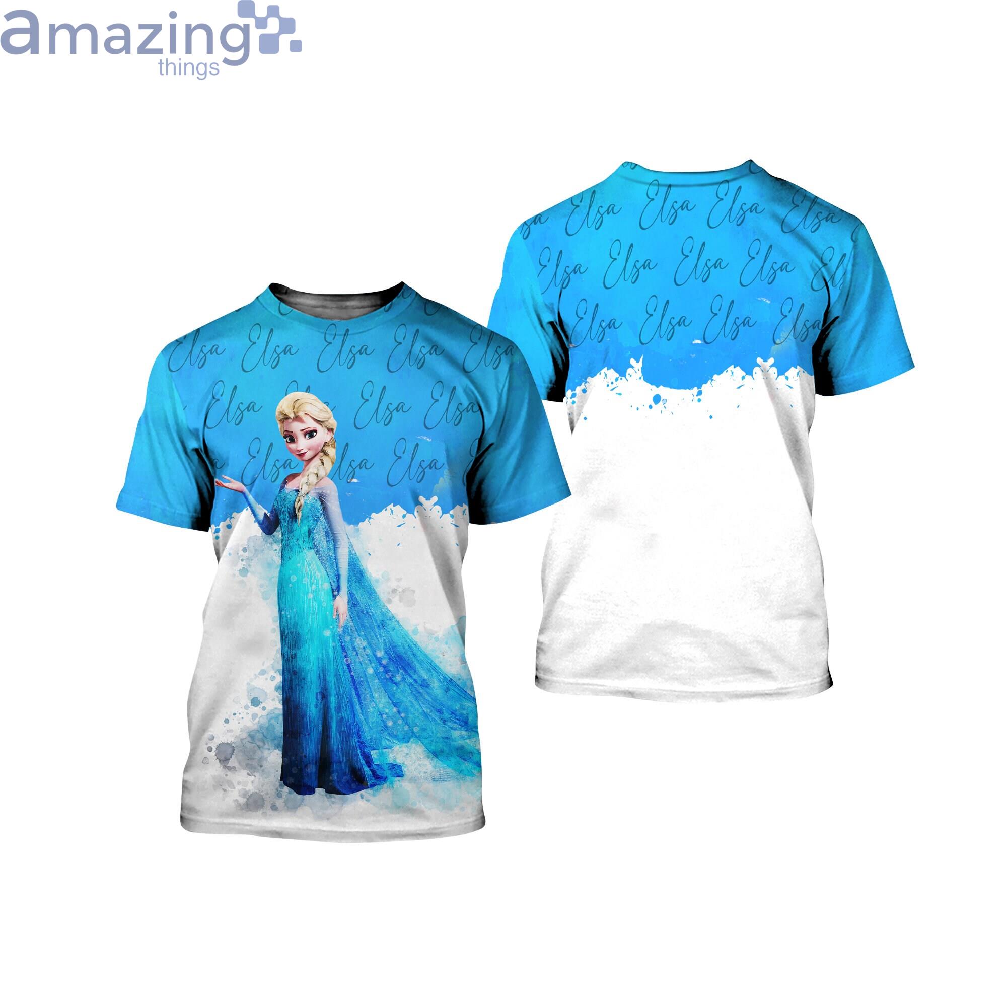 Frozen Elsa Princess Blue Watercolor Glitter Disney Cartoon 3D T-Shirts Product Photo 1