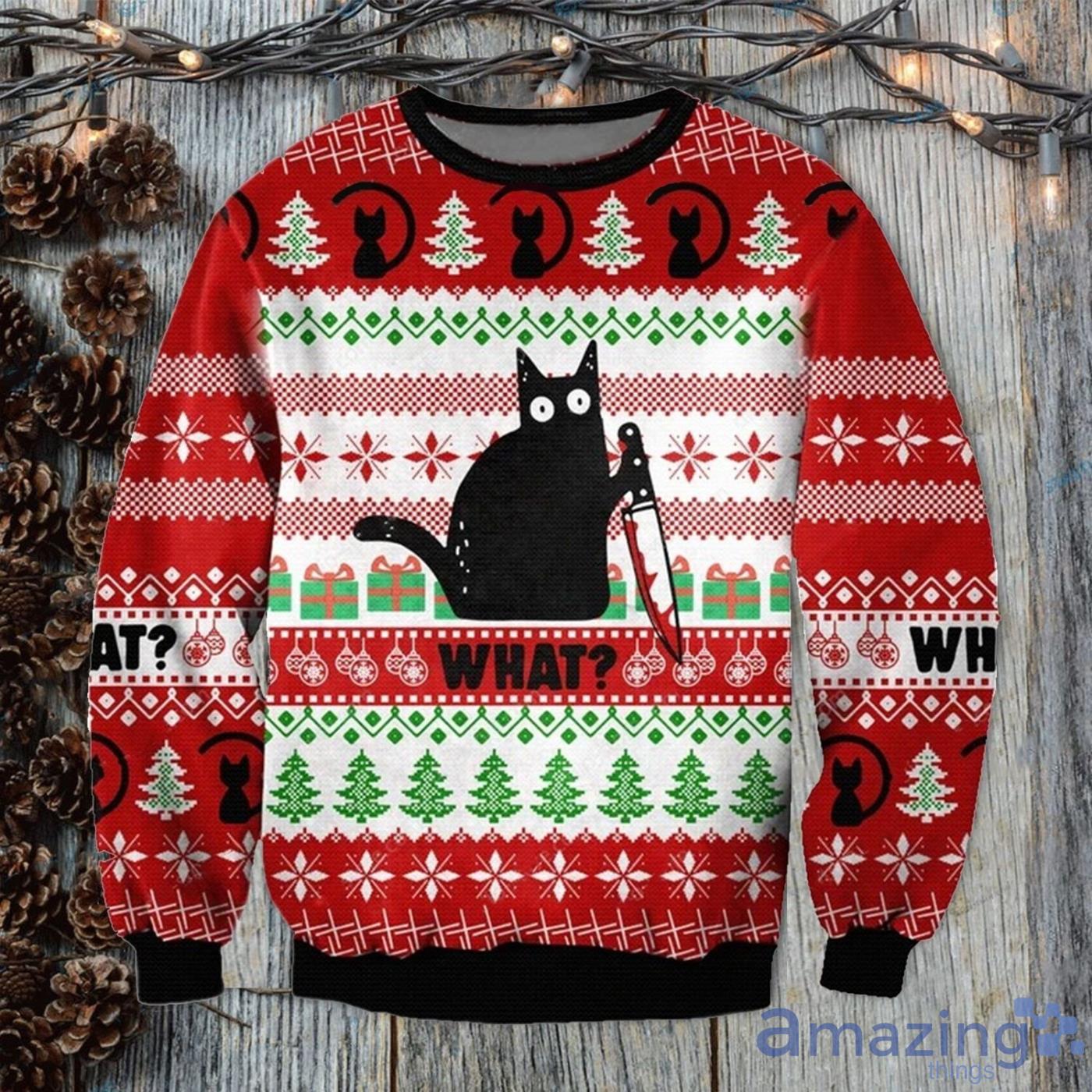 Funny Black Cat Christmas Ugly Sweater 3D Shirt Product Photo 1