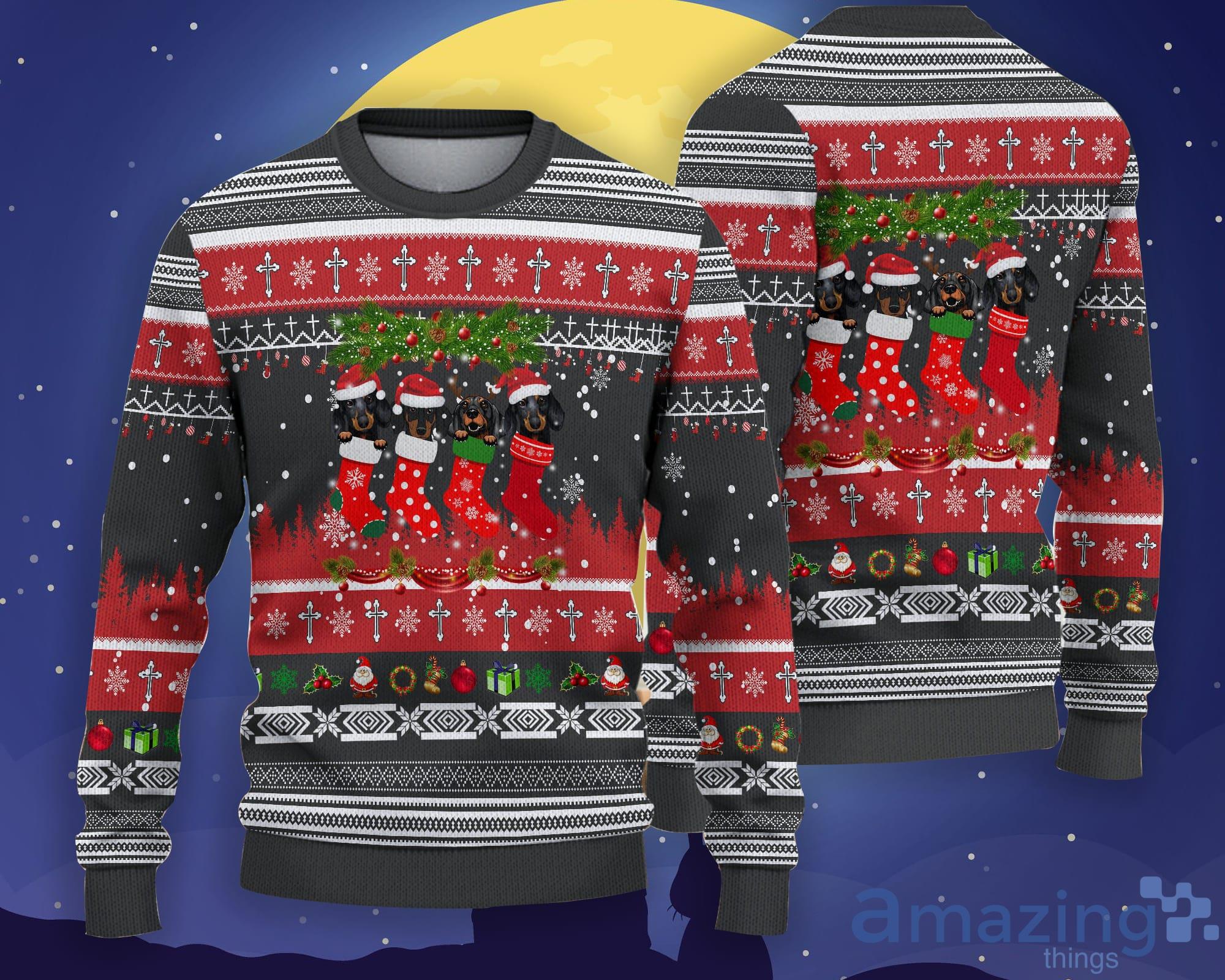 Funny Dachshund in Socks Dog Lovers Ugly Christmas Sweater Product Photo 1