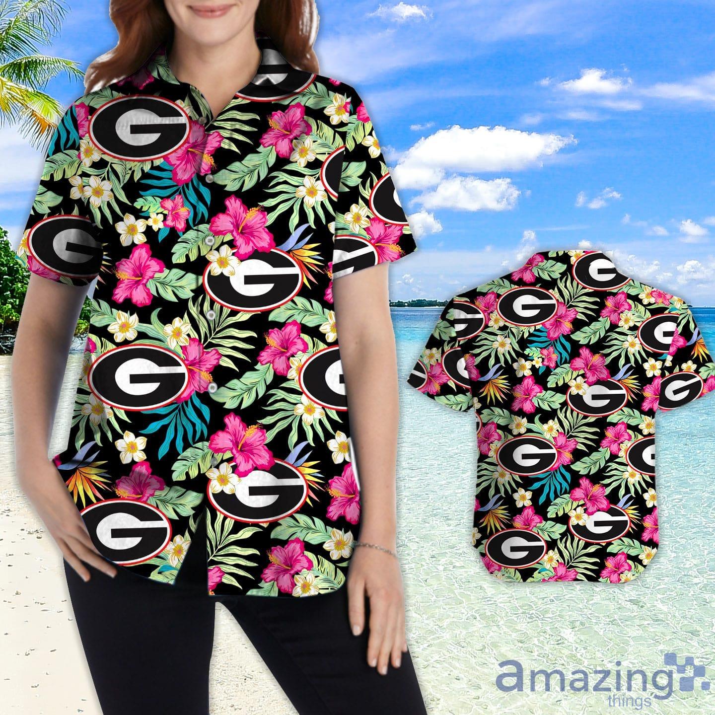 Georgia Bulldogs Hibiscus Hawaiian Shirt For Fans image Georgia Bulldogs Hibiscus Hawaiian Shirt For Fans Product Photo 2