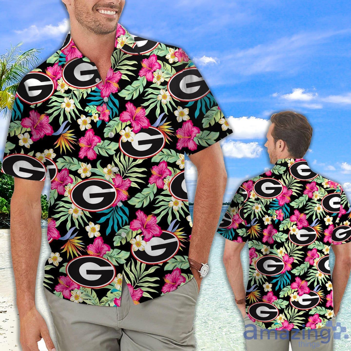 Georgia Bulldogs Hibiscus Hawaiian Shirt For Fans Product Photo 1 Georgia Bulldogs Hibiscus Hawaiian Shirt For Fans Product Photo 1