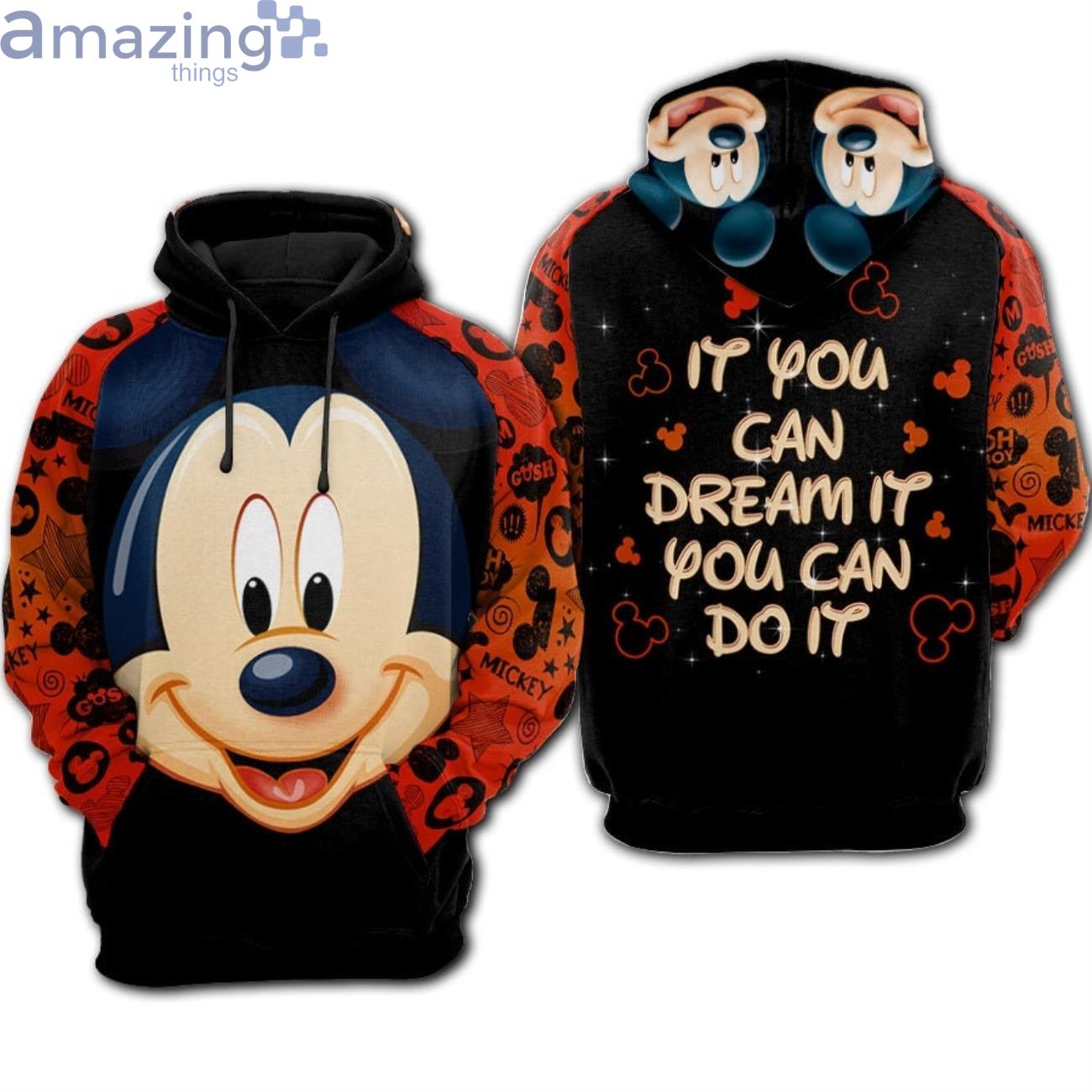 Giant Mickey Head Raglan Quote Disney Cartoon 3D Hoodie Zip Hoodie Product Photo 1