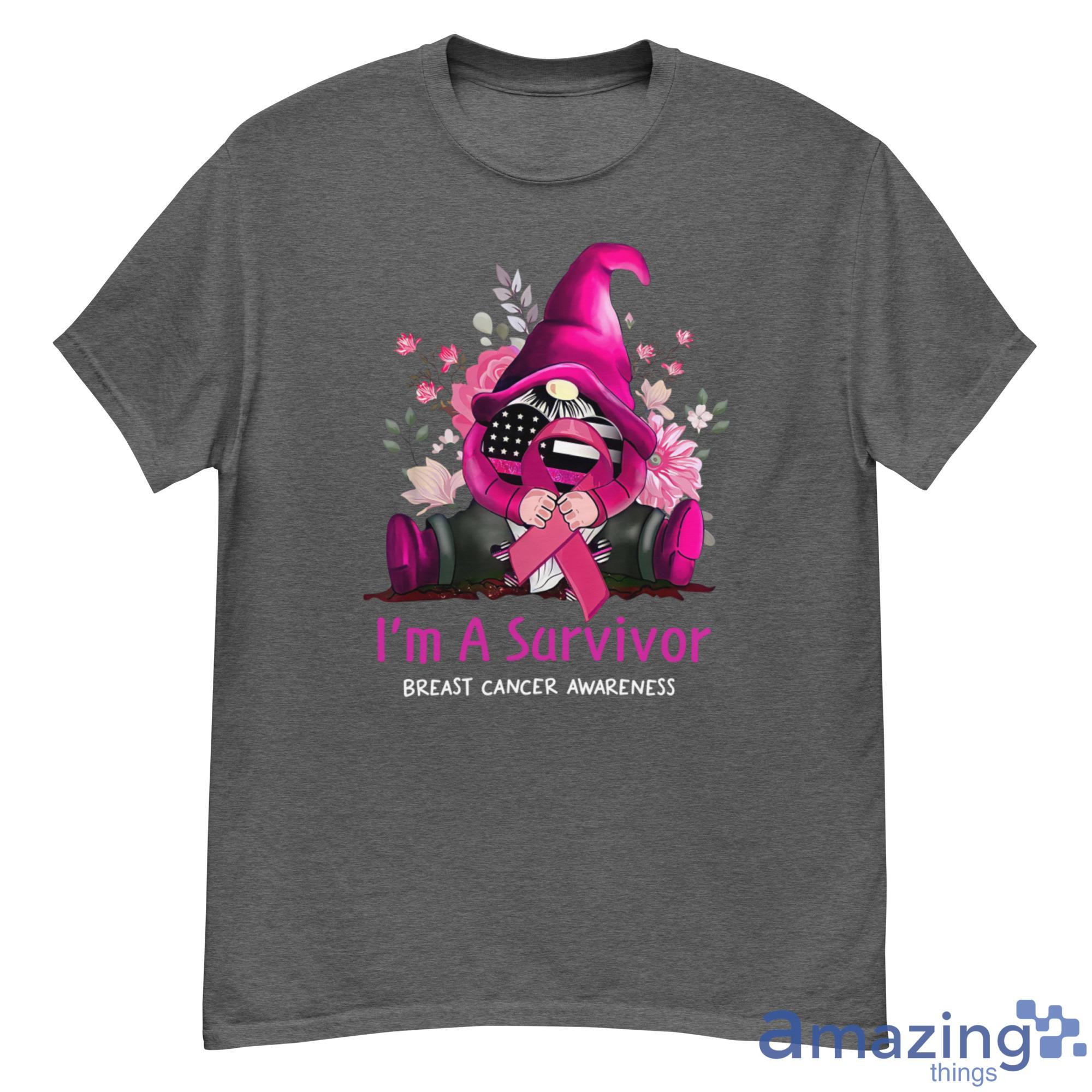 Gnome Hug Cancer Ribbon I'm A Survivor Breast Cancer Awareness Shirt image Gnome Hug Cancer Ribbon I'm A Survivor Breast Cancer Awareness Shirt - 500G Men’s Classic Tee Gildan-1