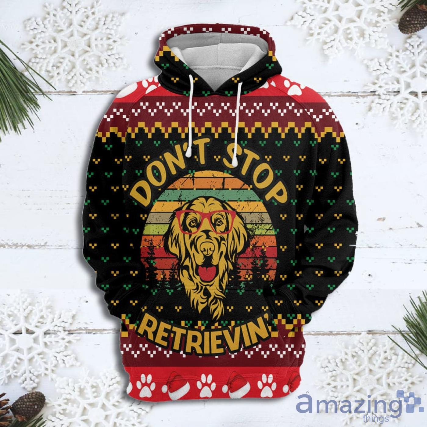 Golden Retriever Dont Stop Retrievin Christmas Pattern All Over Print 3D Sweater Hoodie Product Photo 1