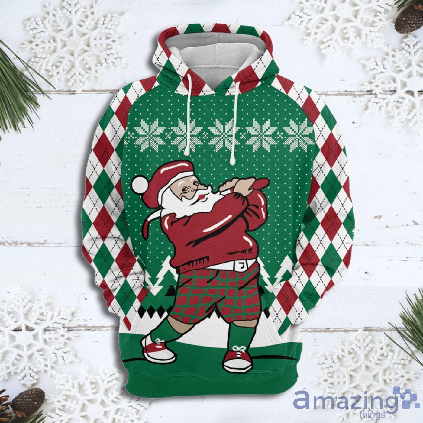 Golfer Santa Christmas Pattern All Over Print 3D Sweater Hoodie Product Photo 1