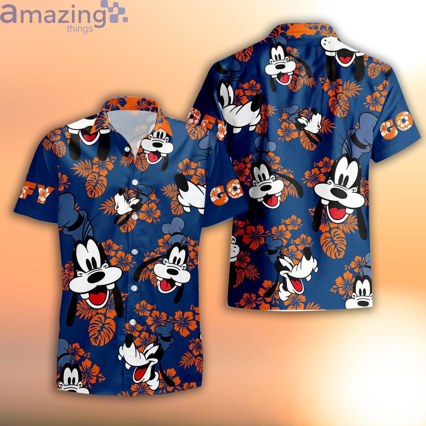 Goofy Dog Logo Head Blue Orange Summer Tropical Disney Hawaiian Shirt Product Photo 1