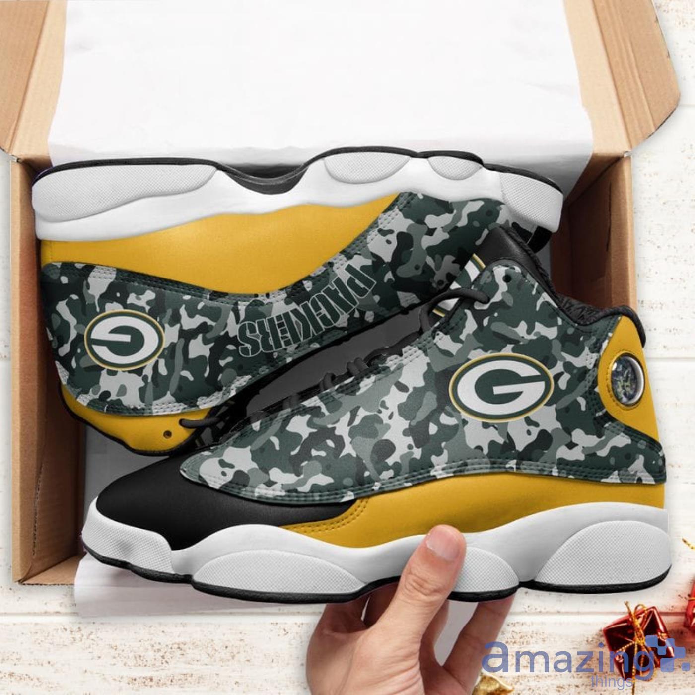 Green Bay Packers Camo Pattern Air Jordan 13 Shoes For Fans image Green Bay Packers Camo Pattern Air Jordan 13 Shoes For Fans Product Photo 2
