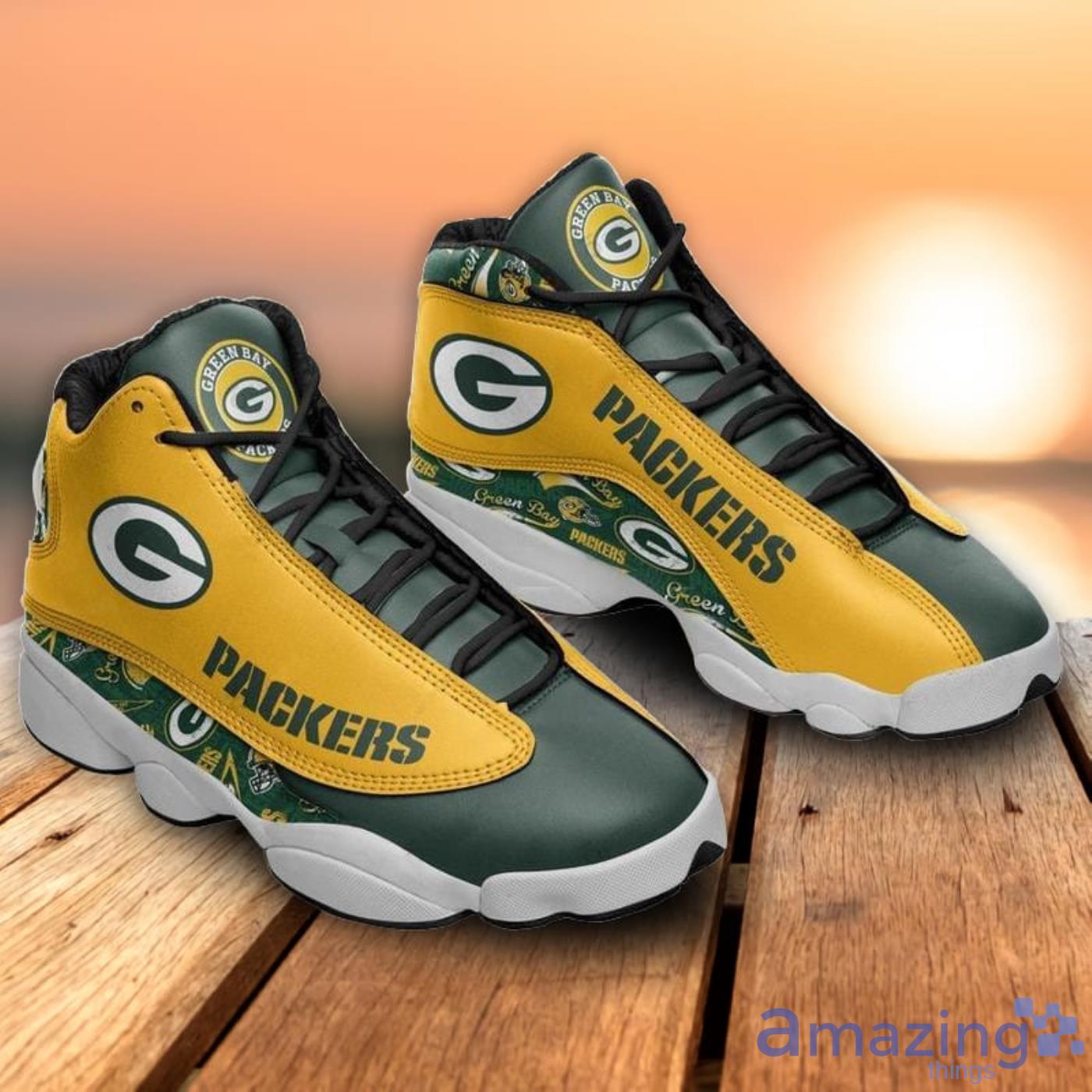 Green Bay Packers Football Team Form Air Jordan 13 Sneakers Shoes