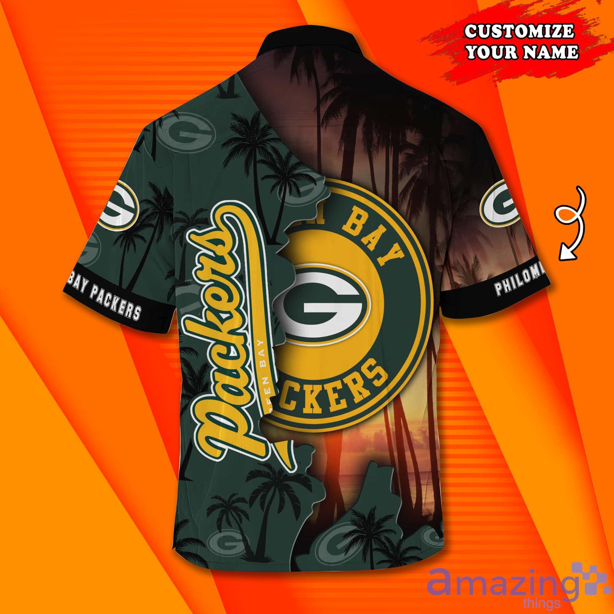 Green Bay Packers NF And Tropical Pattern Custom Name Hawaiian Shirt Product Photo 1 Green Bay Packers NF And Tropical Pattern Custom Name Hawaiian Shirt Product Photo 1