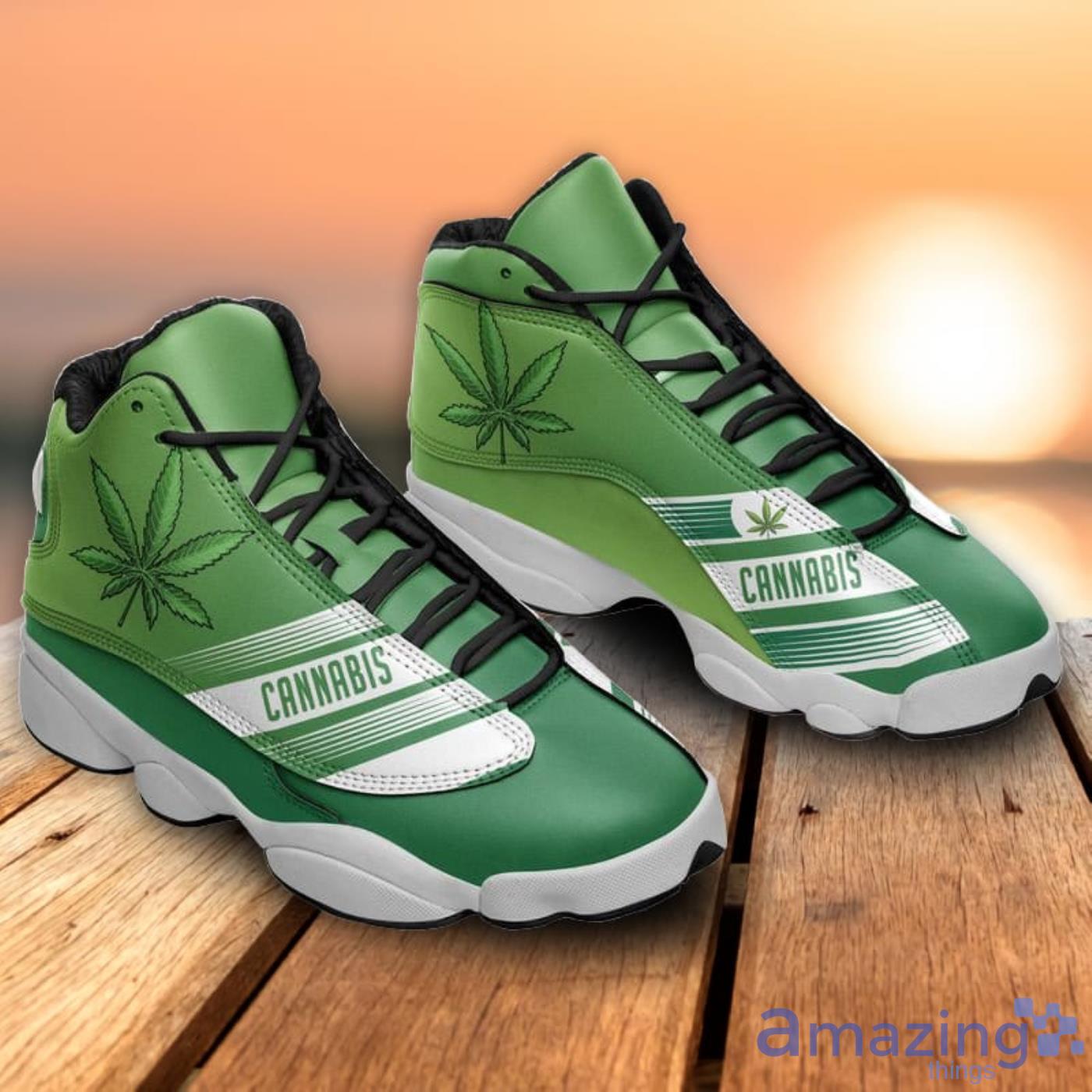 Green Cannabis Weed Green Air Jordan 13 Sneakers Shoes Product Photo 1
