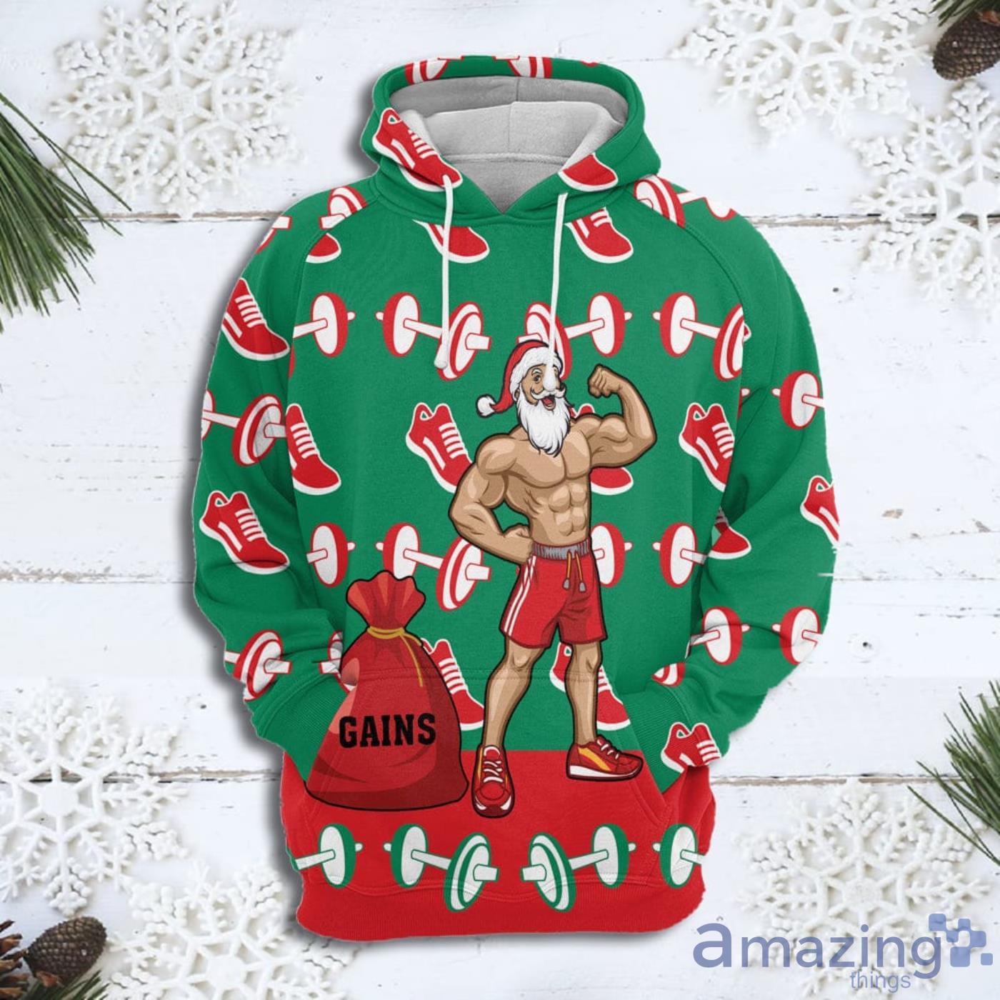 Gym Santa Christmas Sweater Hoodie 3D T Shirt Product Photo 1