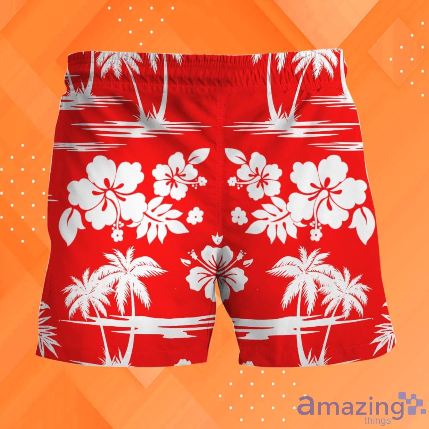 Habicus Flowers And Island Red Hawaiian Shirt And Beach Short Pant image Habicus Flowers And Island Red Hawaiian Shirt And Beach Short Pant Product Photo 4