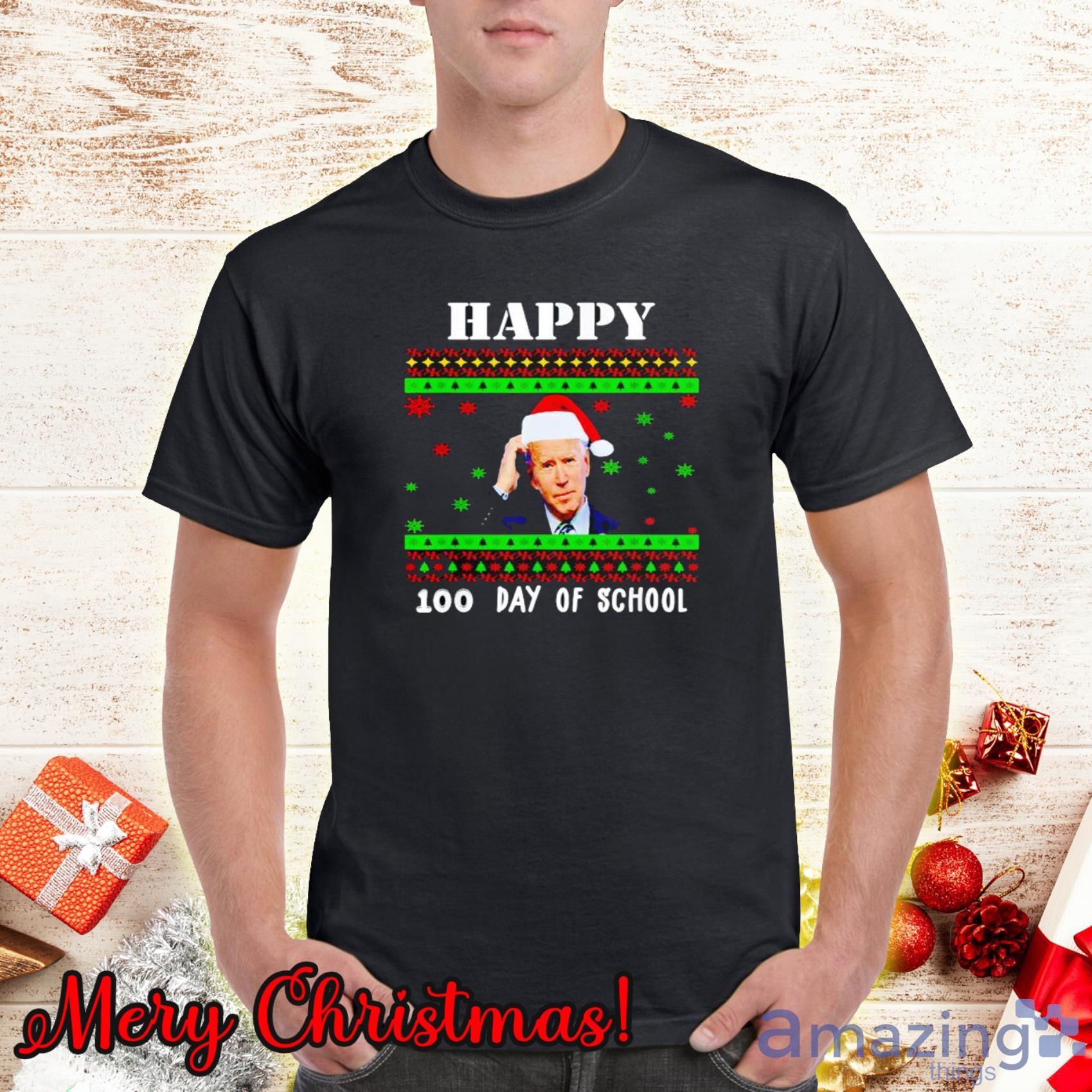 Happy 100 Day Of School Joe Biden Merry Christmas Shirt Product Photo 1