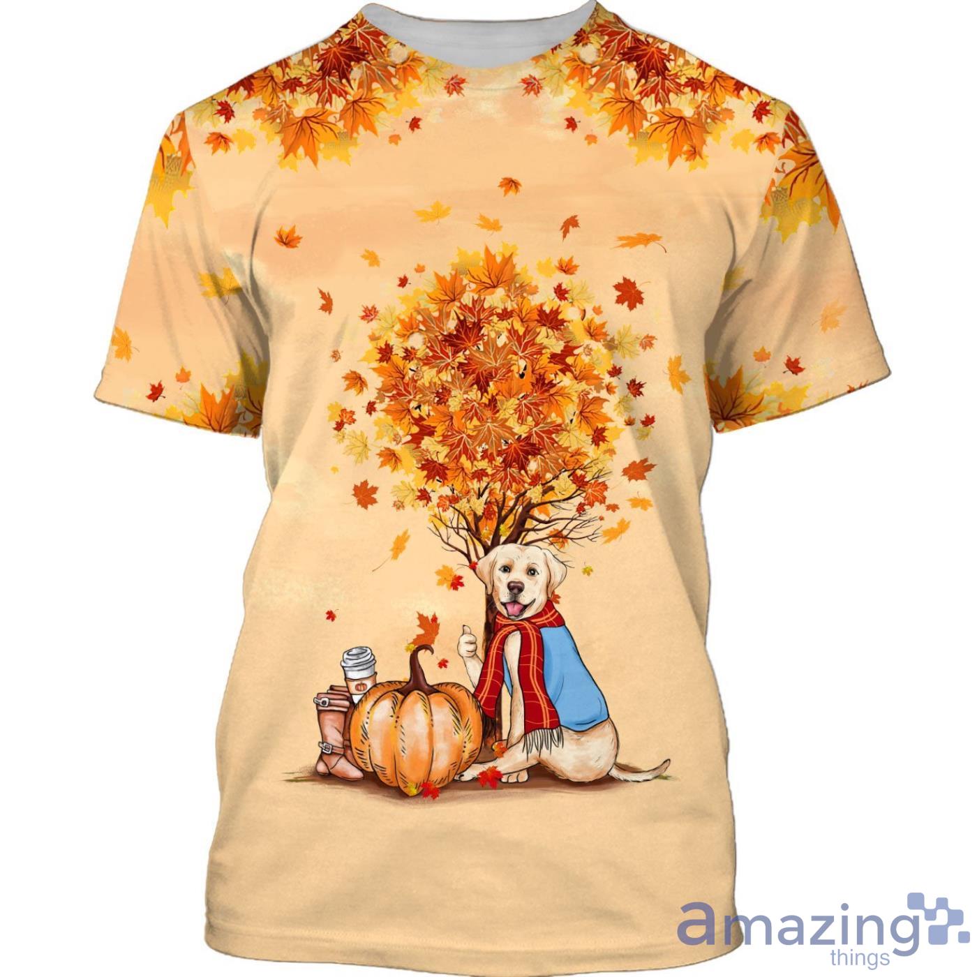 Happy Halloween Autumn Tree And Labrador All Over Print 3D T Shirt Product Photo 1