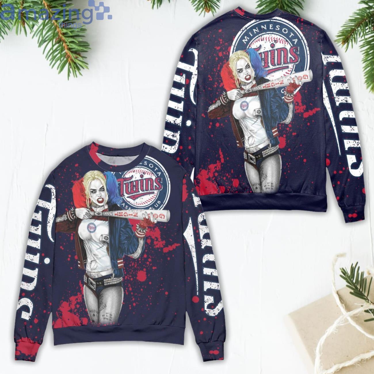 Harley Quinn Minnesota Twins Ugly Christmas Sweater Product Photo 1