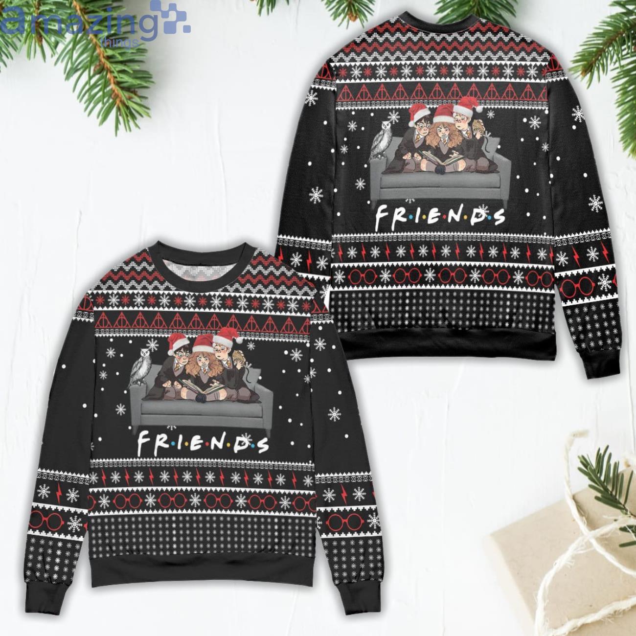 Harry Potter x Friends Snowflake Pattern Ugly Christmas Sweater Product Photo 1 Harry Potter x Friends Snowflake Pattern Ugly Christmas Sweater Product Photo 1