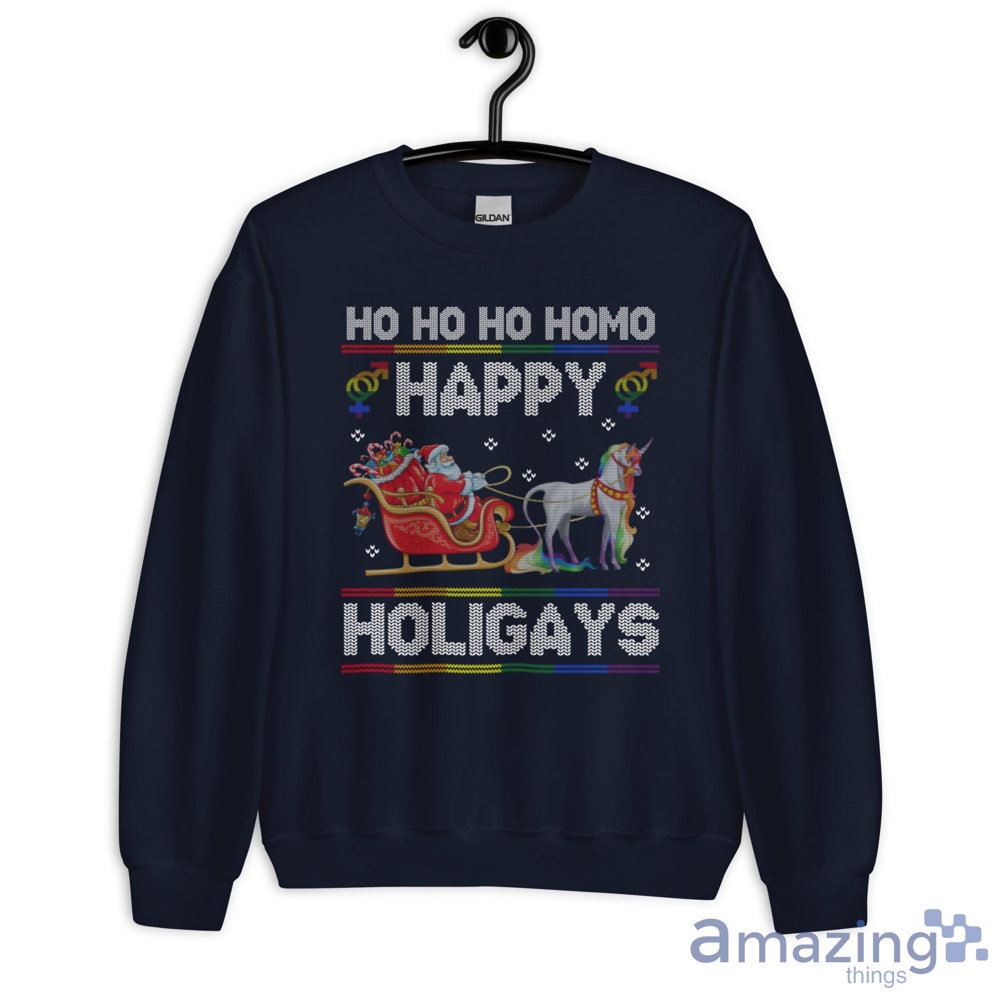 Ho Ho Ho Homo Happy Holigays Santa Unicorn LGBT Pride Christmas Sweatshirt - G180 Unisex Heavy Blend Crewneck Sweatshirt-1