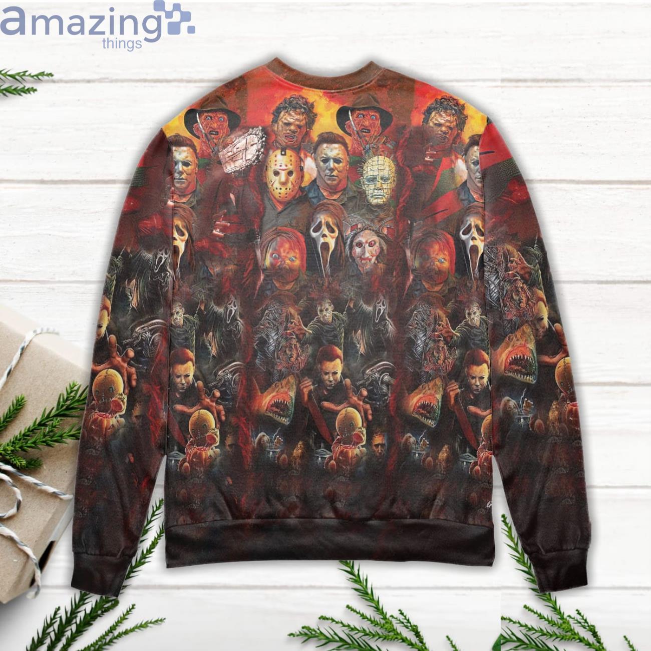 Horror Characters All Over The Place Ugly Christmas Sweater image Horror Characters All Over The Place Ugly Christmas Sweater Product Photo 2