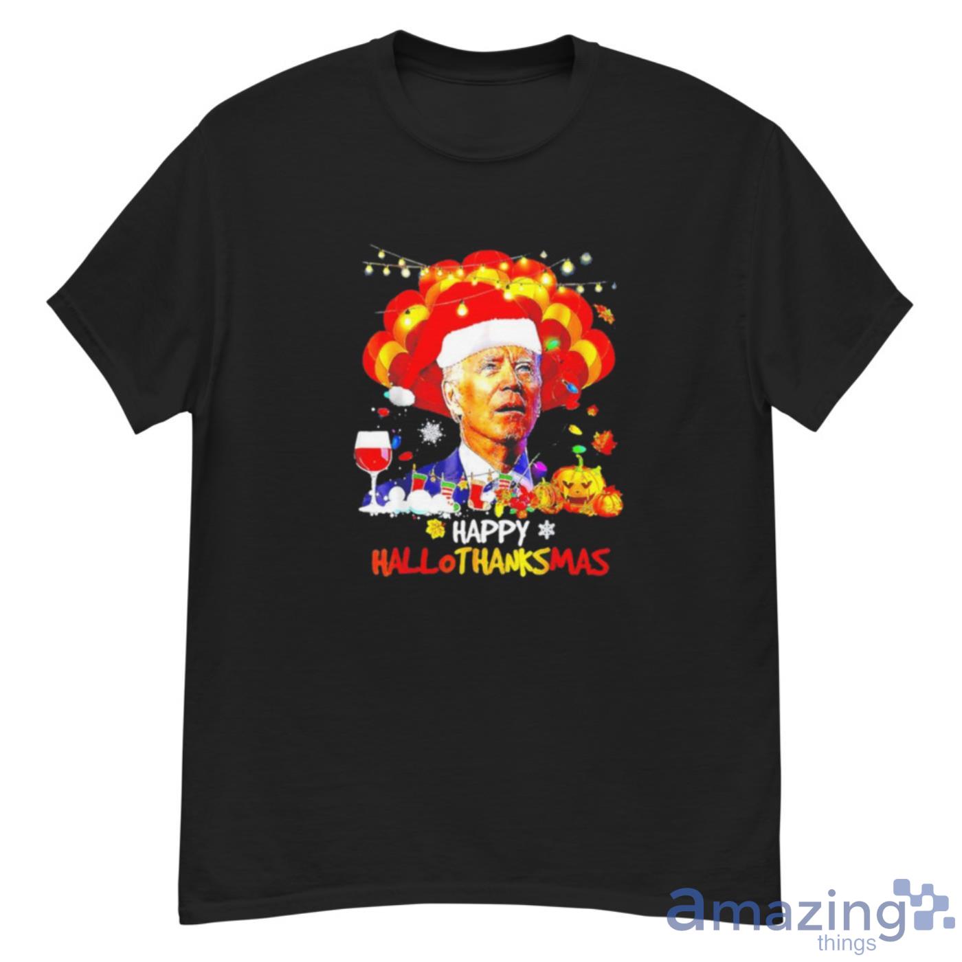 Hottrend 2022 Joe Biden Happy Hallothanksmas Merry Halloween Funny Shirt Product Photo 1