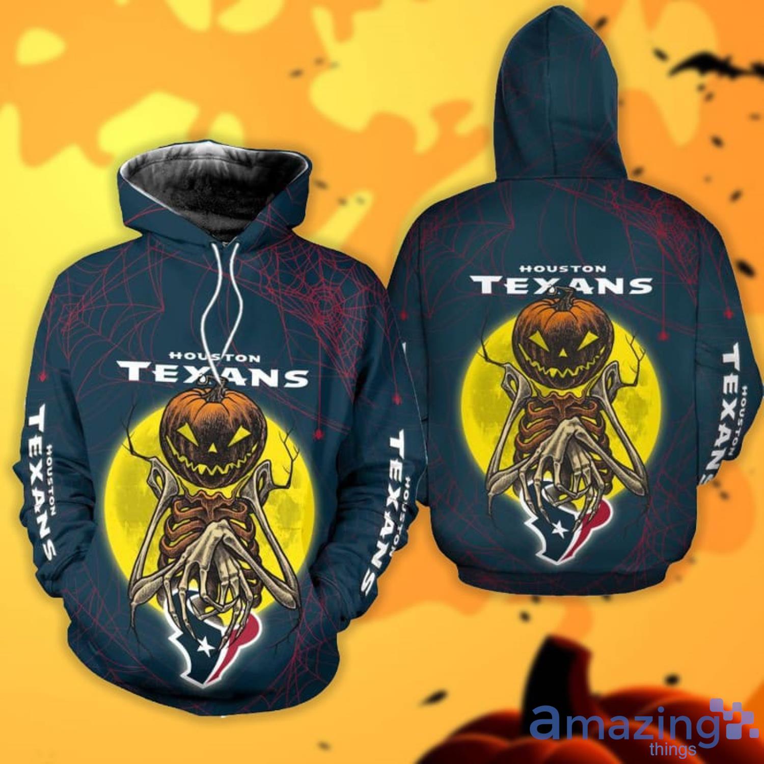 Houston Texans Pumpskin Monster Halloween 3D All Over Printed Shirts Product Photo 1