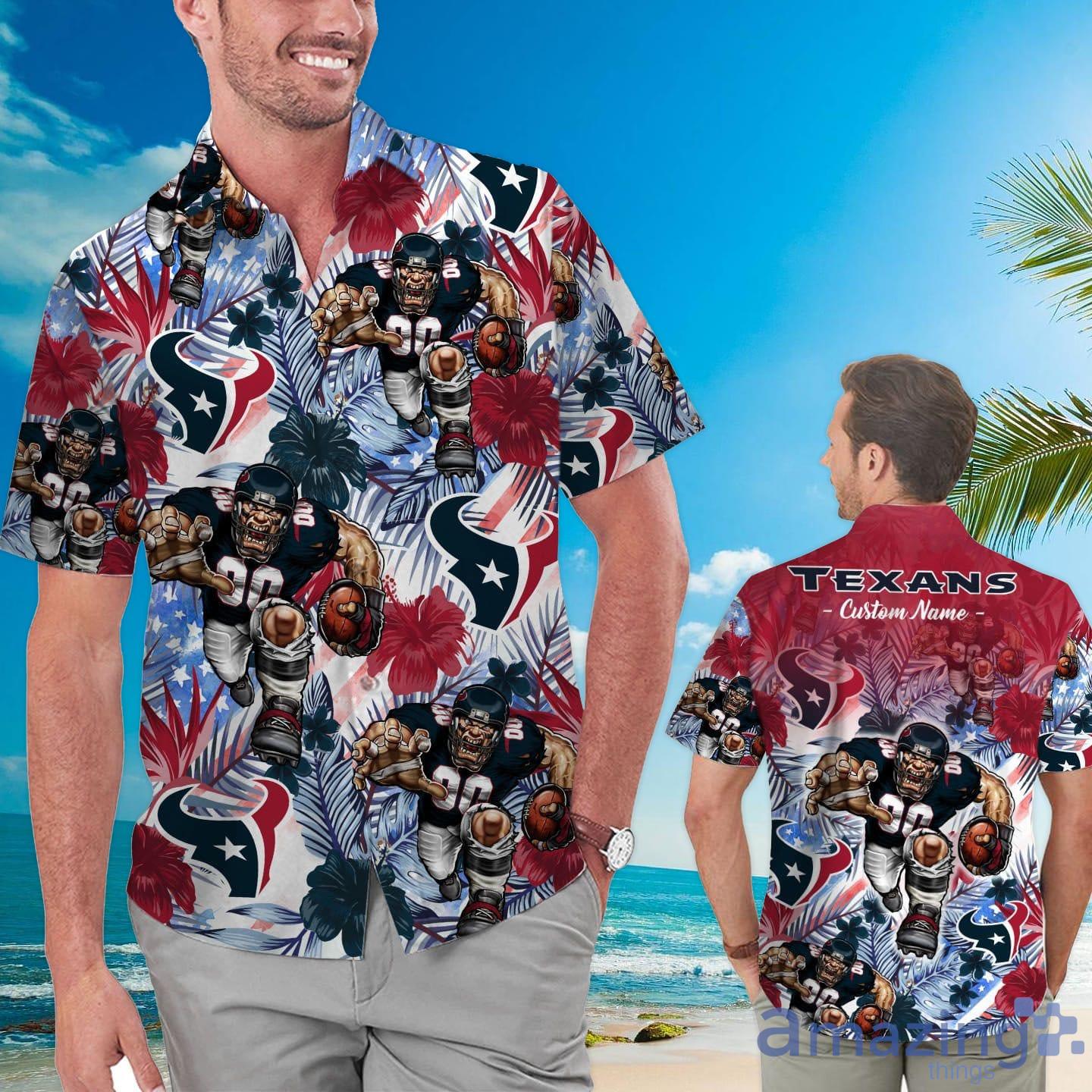 Houston Texans Simpsons Custom Name Short Sleeve Button Up Tropical Aloha  Hawaiian Shirts For Men Women