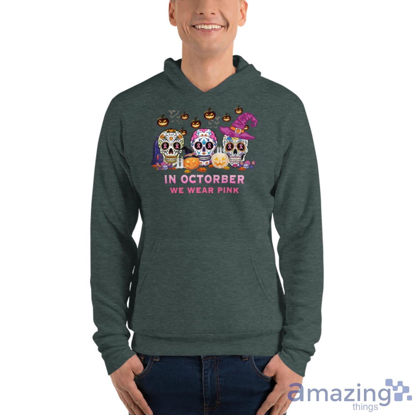 In Octorber We Wear Pink Sugar Skull Shirt image In Octorber We Wear Pink Sugar Skull Shirt - Unisex Fleece Pullover Hoodie-1