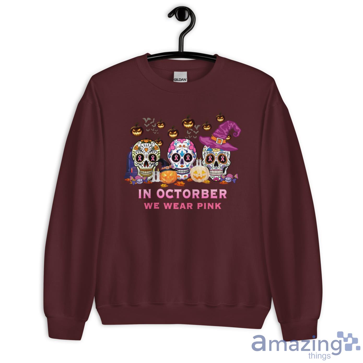 In Octorber We Wear Pink Sugar Skull Shirt image In Octorber We Wear Pink Sugar Skull Shirt - Unisex Heavy Blend Crewneck Sweatshirt-1