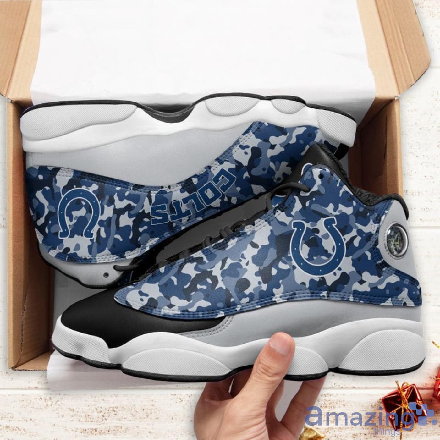 Indianapolis Colts Camo Pattern Air Jordan 13 Shoes For Fans image Indianapolis Colts Camo Pattern Air Jordan 13 Shoes For Fans Product Photo 5