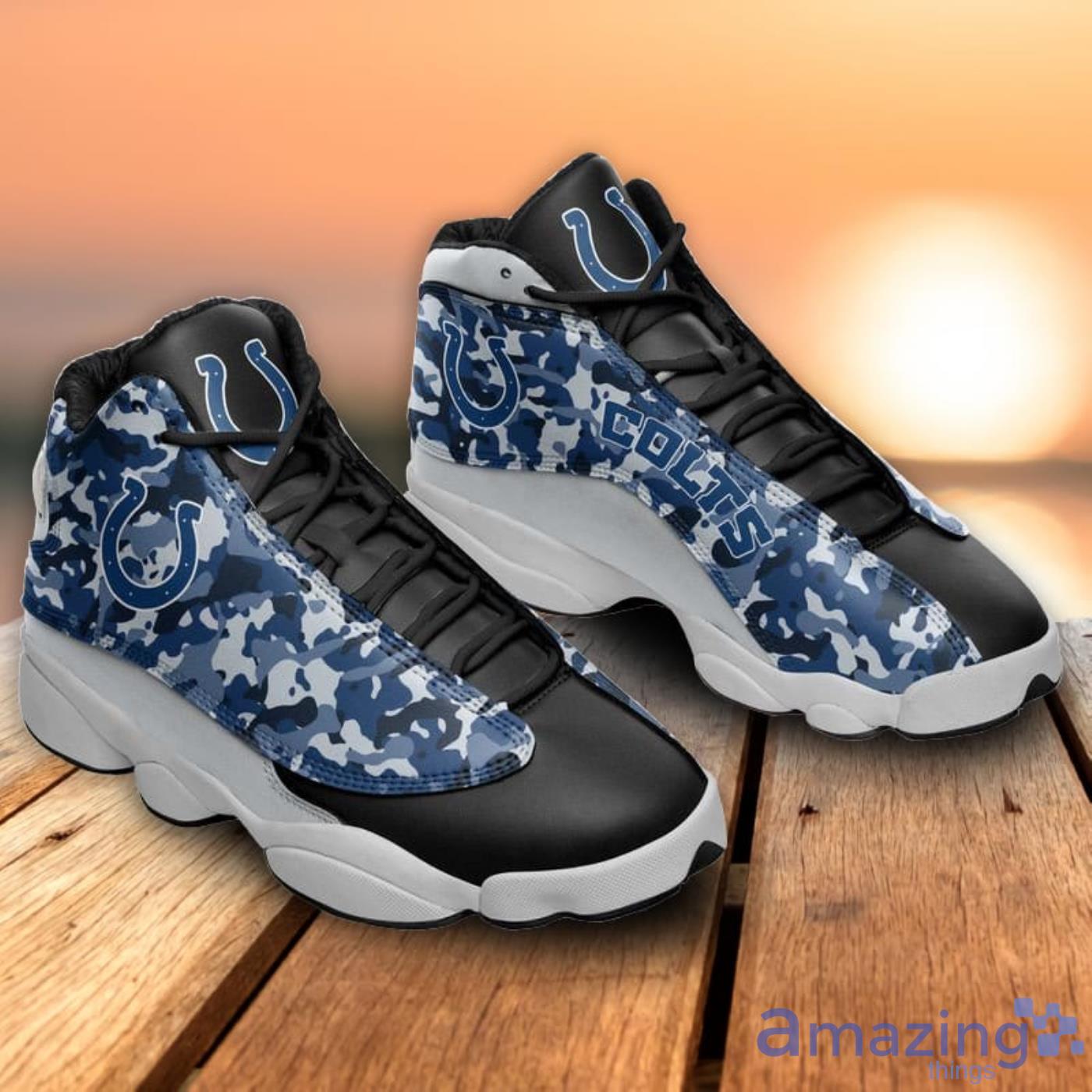 Indianapolis Colts Camo Pattern Air Jordan 13 Shoes For Fans