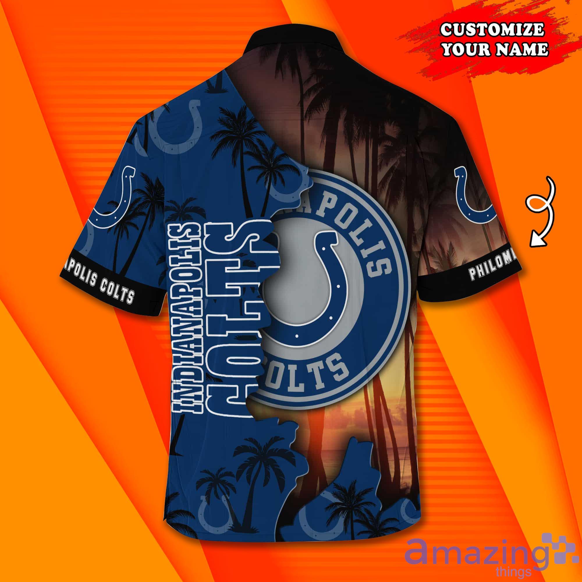 Indianapolis Colts NF And Tropical Pattern Custom Name Hawaiian Shirt Product Photo 1 Indianapolis Colts NF And Tropical Pattern Custom Name Hawaiian Shirt Product Photo 1