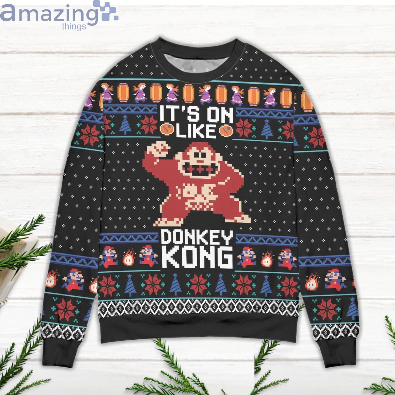 It's On Like Donkey Kong Snowflake Pattern Ugly Christmas Sweater image It's On Like Donkey Kong Snowflake Pattern Ugly Christmas Sweater