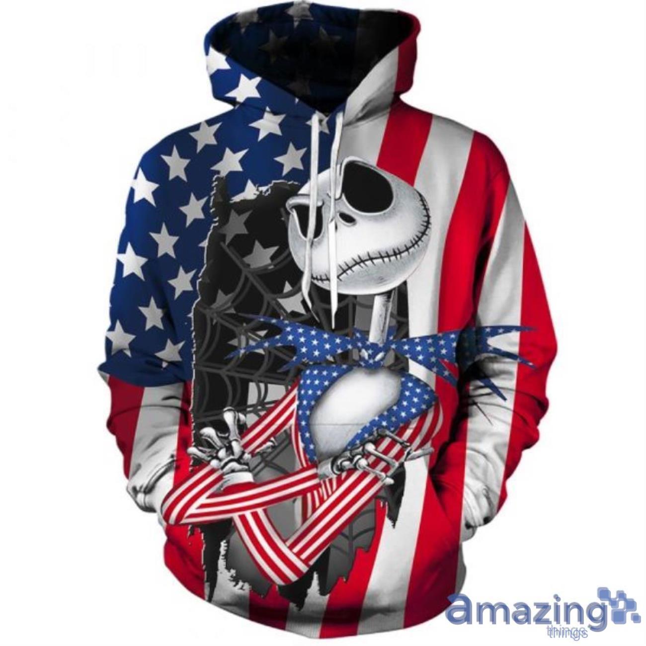 Jack Skellington American Flag Halloween Gift 3D All Over Printed Shirts Product Photo 1