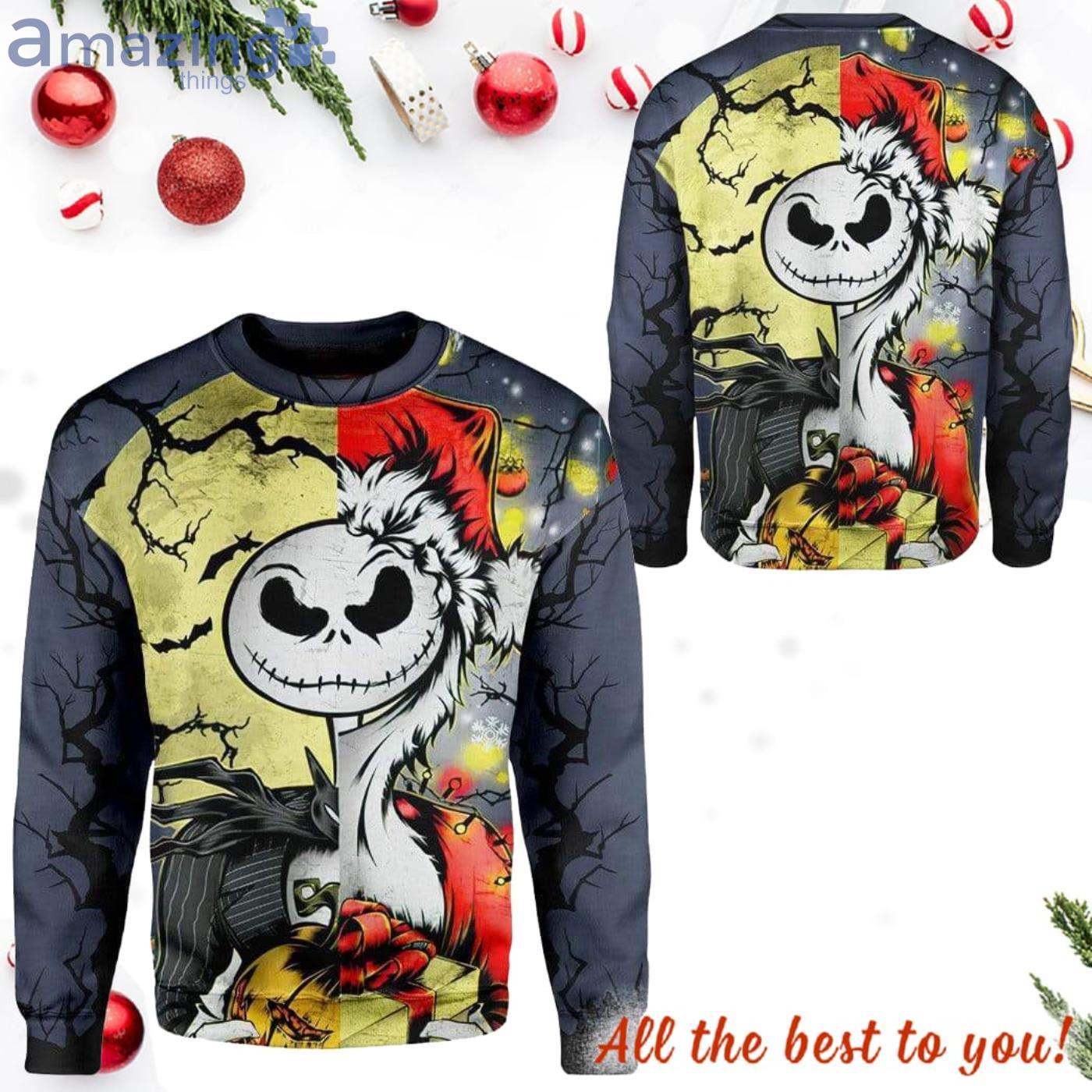 Jack Skellington Halloween And Grinch Christmas All Over Print Hoodie Sweater TShirt Product Photo 1