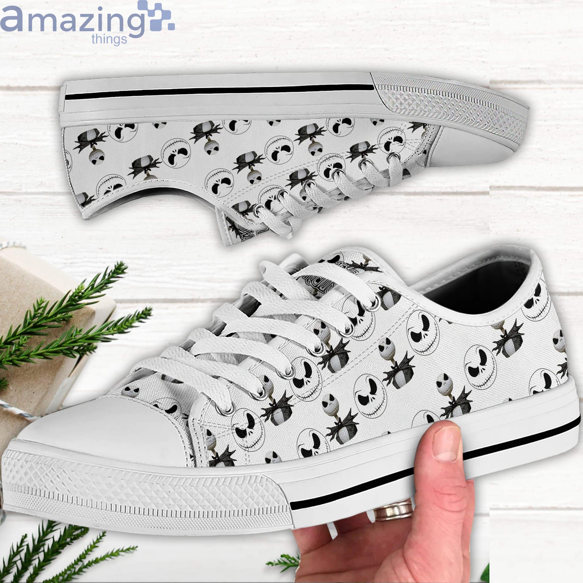 Jack Skellington Patterns White Black Disney Cartoon Sneakers Low Top Canvas Shoes Product Photo 1
