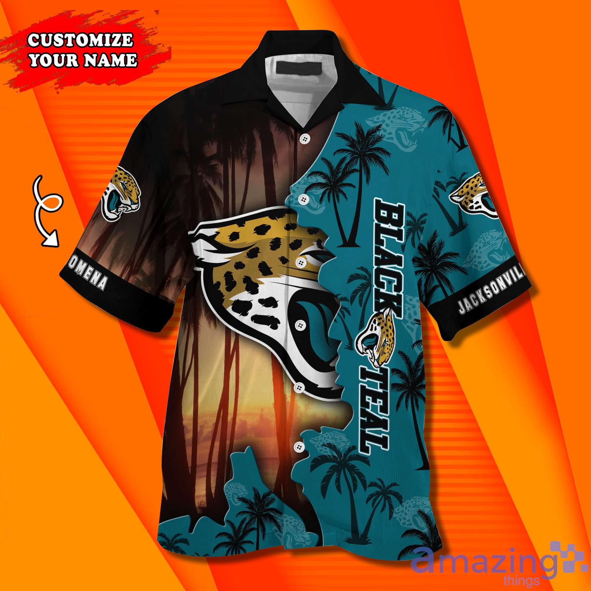 Custom Name Jacksonville Jaguars NFL Pattern Aloha Tropical Hawaiian Shirt