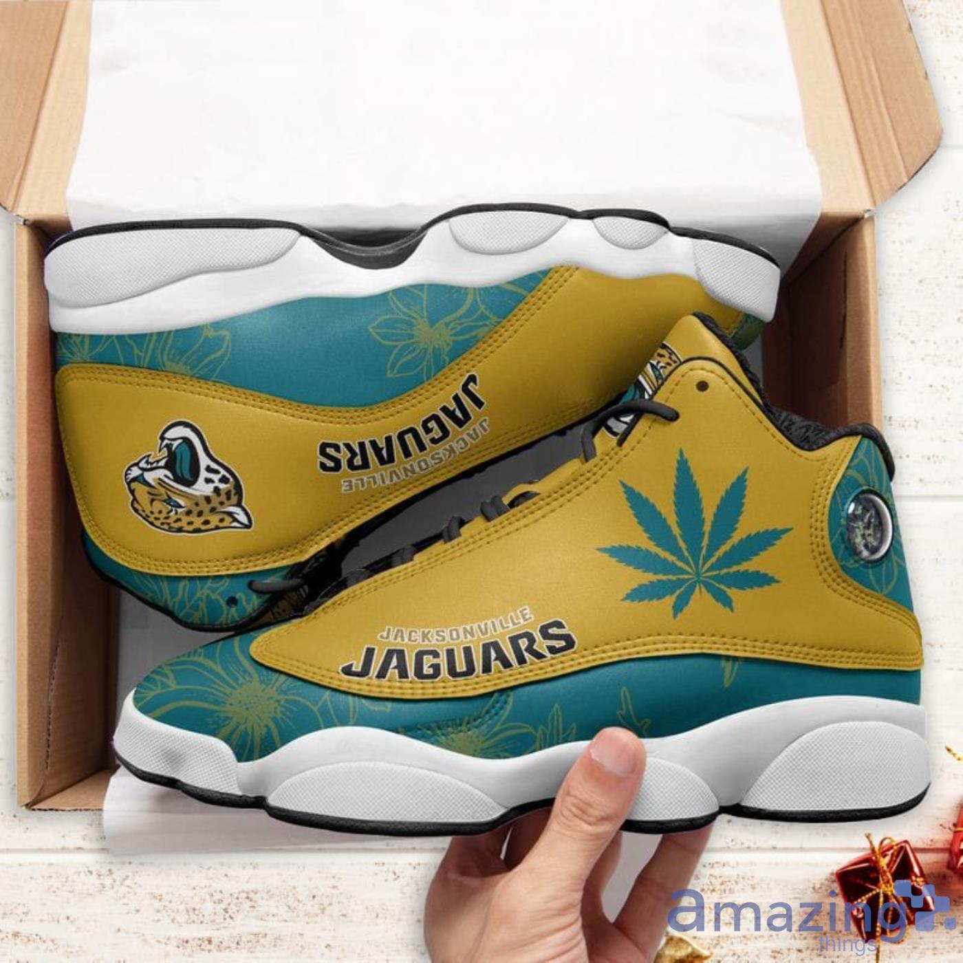 Jacksonville Jaguars Weed Pattern Air Jordan 13 Shoes For Fans