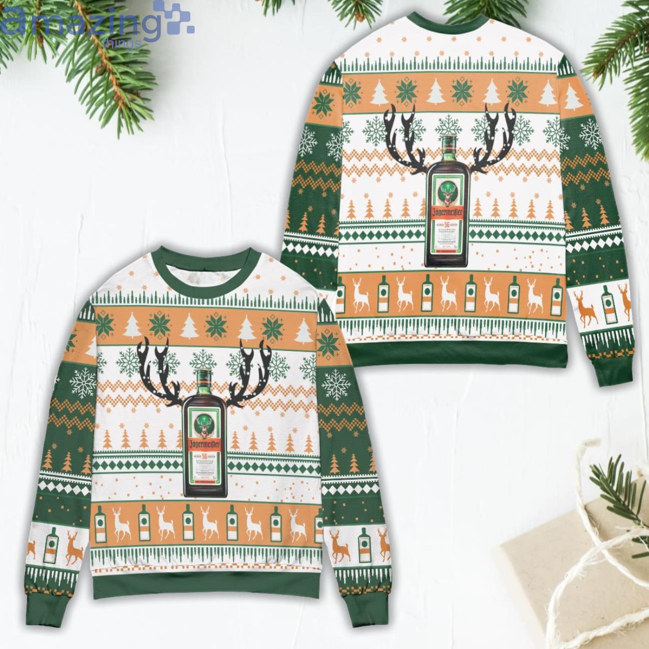 Jagermeister Reindeer Pattern Ugly Christmas Sweater Product Photo 1