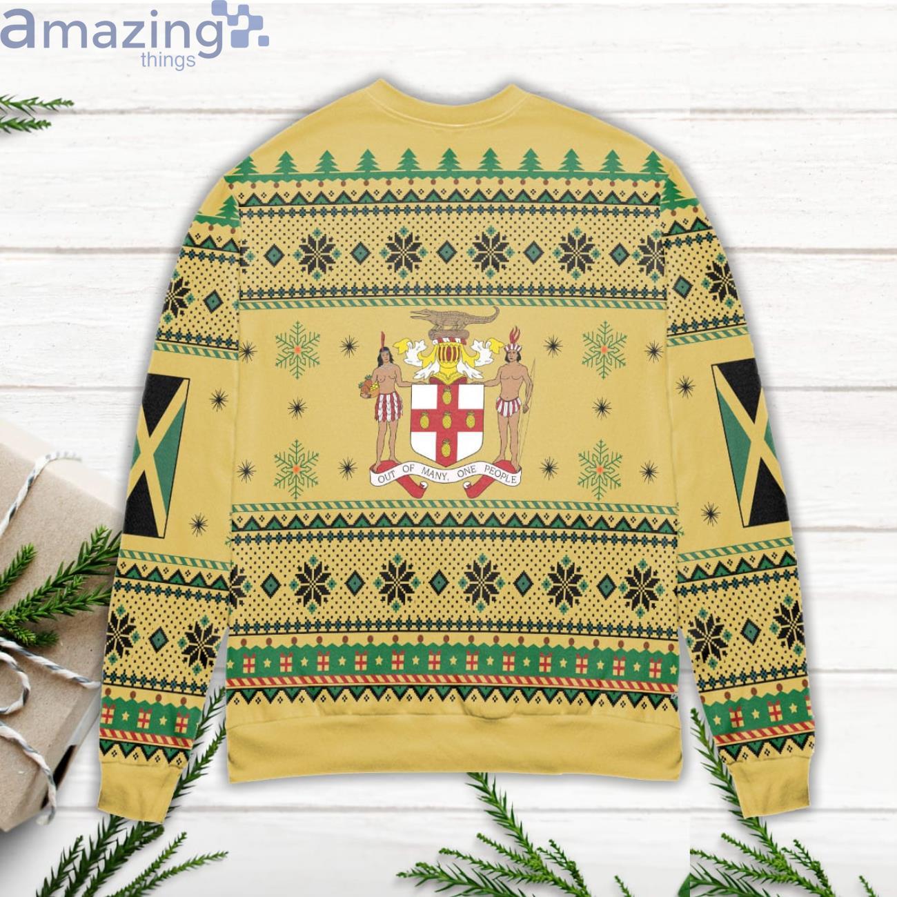 Jamaica Motto Out Of Many One People Snowflake Pattern Ugly Christmas Sweater image Jamaica Motto Out Of Many One People Snowflake Pattern Ugly Christmas Sweater Product Photo 3