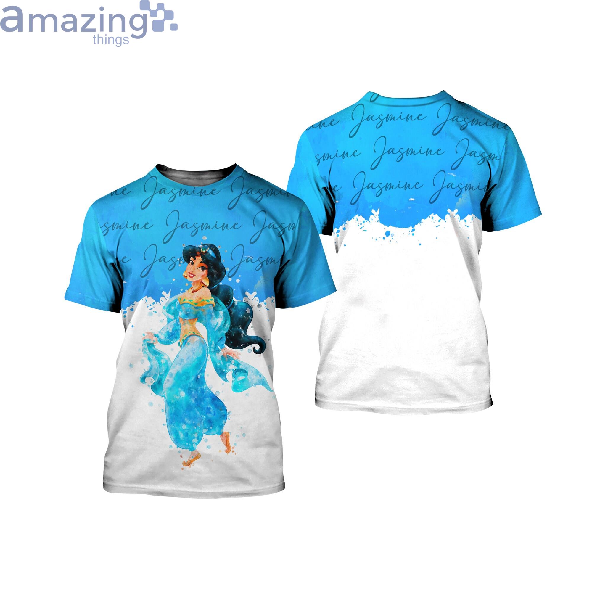 Jasmine Princess Blue Watercolor Glitter Disney Cartoon 3D T-Shirts Product Photo 1