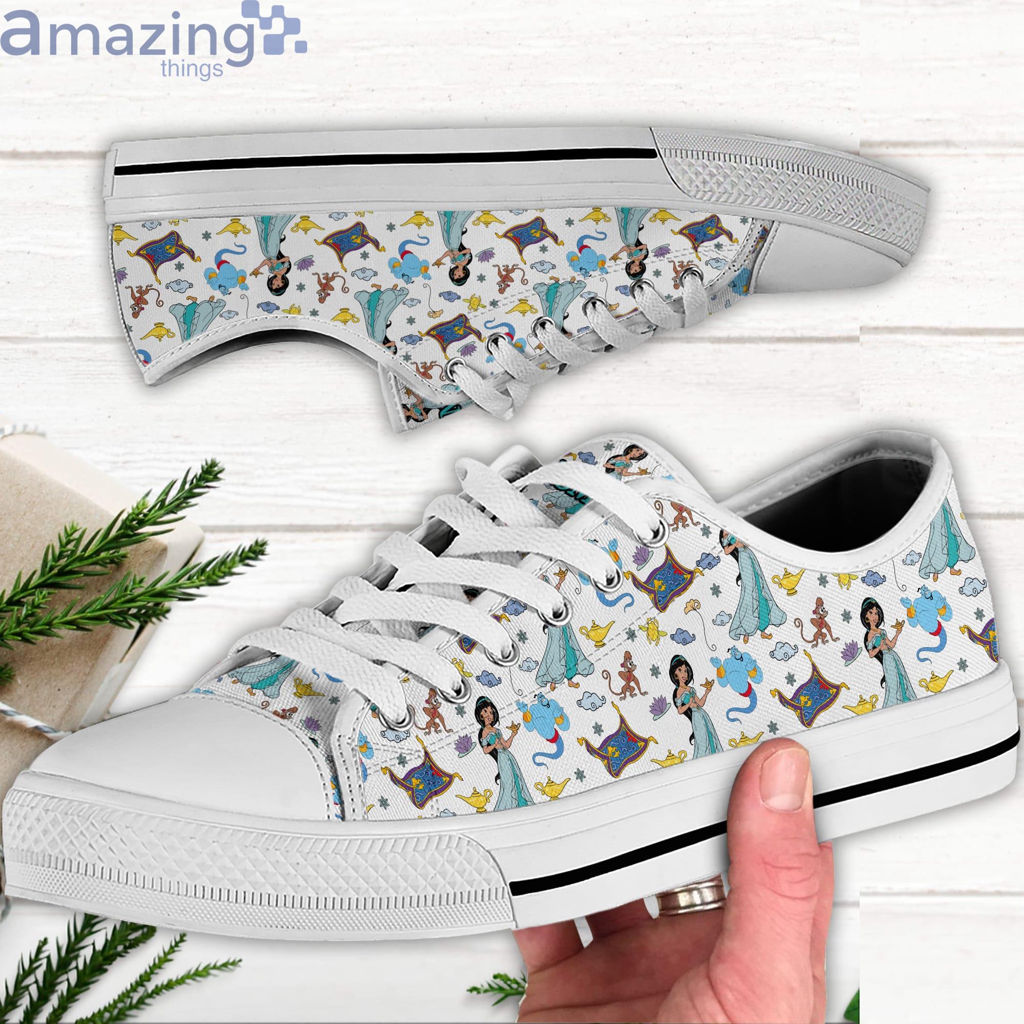 Jasmine Princess Patterns White Blue Disney Cartoon Sneakers Low Top Canvas Shoes Product Photo 1