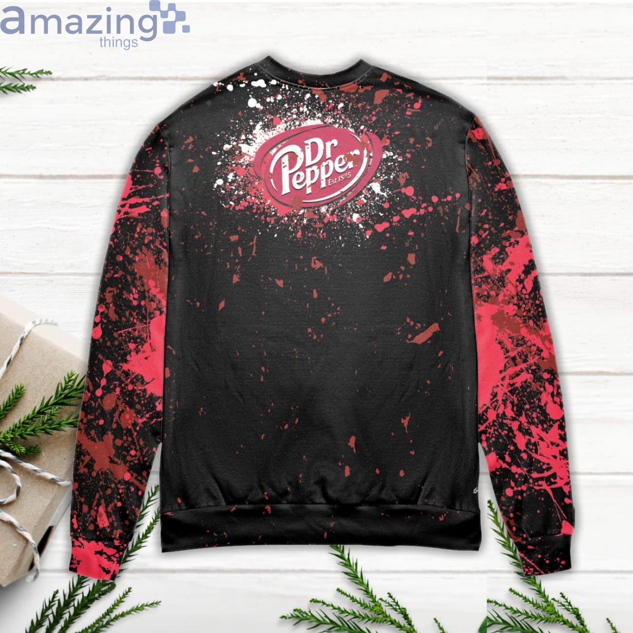 Jason Voorhees Drinking Dr. Pepper Splatter Paint Ugly Christmas Sweater image Jason Voorhees Drinking Dr. Pepper Splatter Paint Ugly Christmas Sweater Product Photo 3